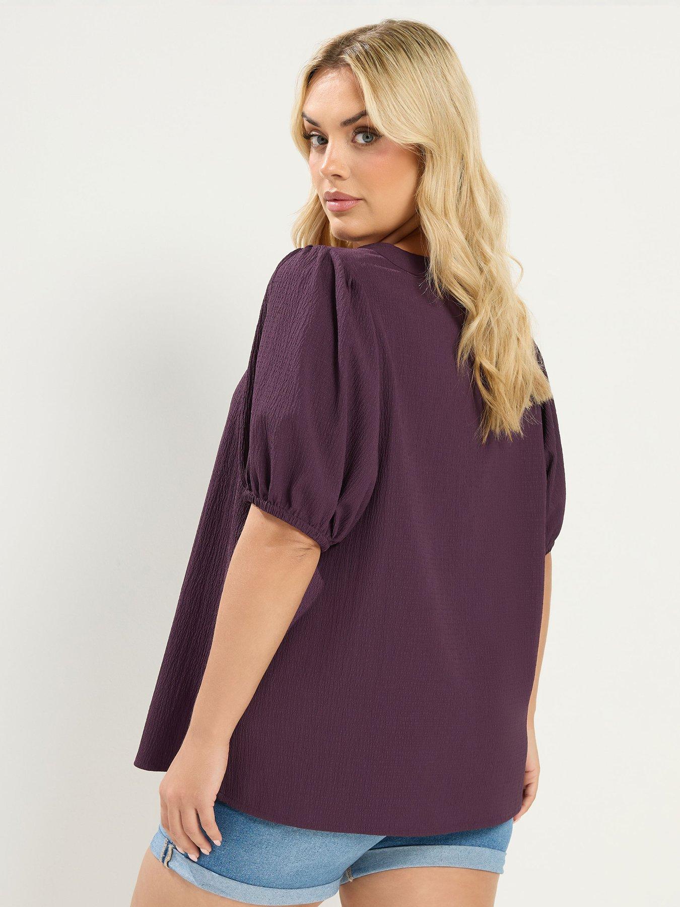 Image 2 of 4 of Yours Curve Button Texture Short Sleeve Blouse - Purple