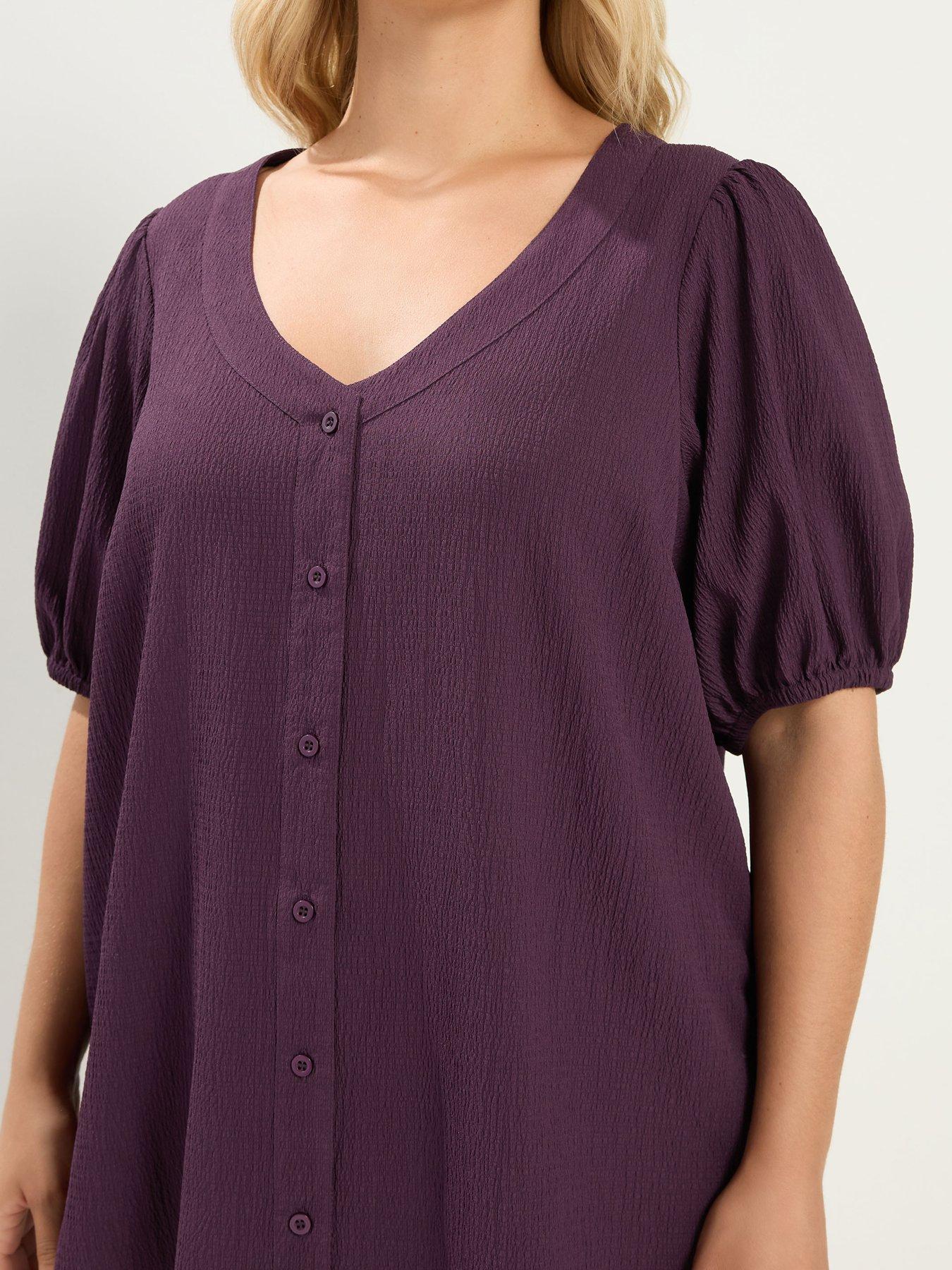 Image 4 of 4 of Yours Curve Button Texture Short Sleeve Blouse - Purple