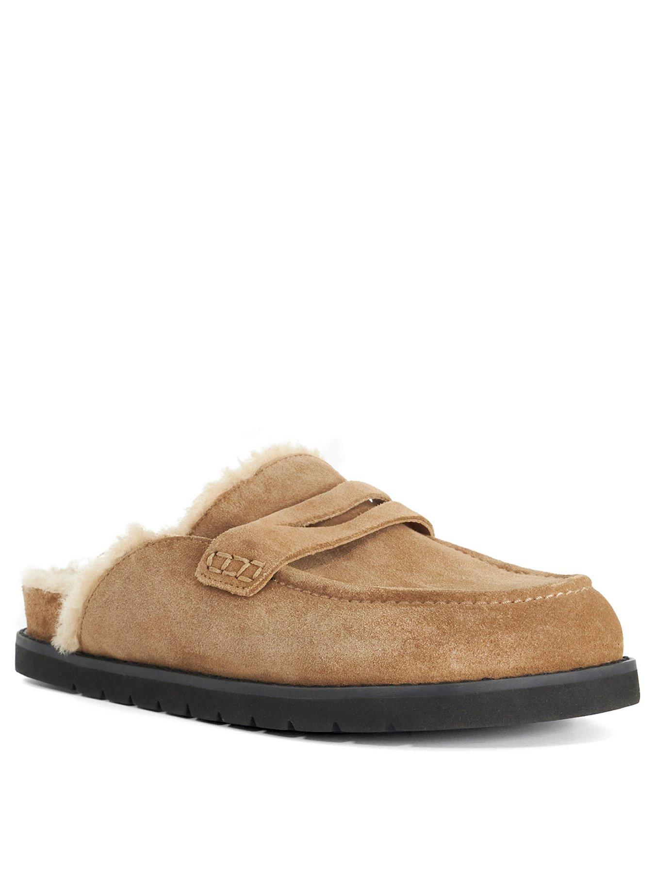 Image 2 of 6 of Dune London Goldy Faux Shearling Lined Backless Mule Suede Loafers