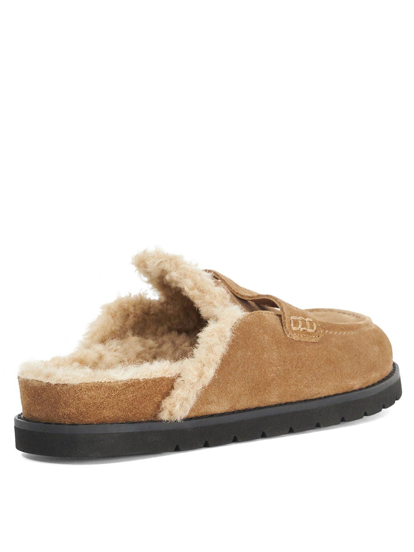Image 3 of 6 of Dune London Goldy Faux Shearling Lined Backless Mule Suede Loafers