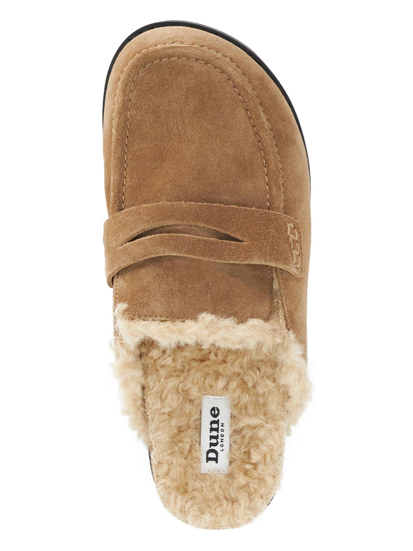 Image 4 of 6 of Dune London Goldy Faux Shearling Lined Backless Mule Suede Loafers