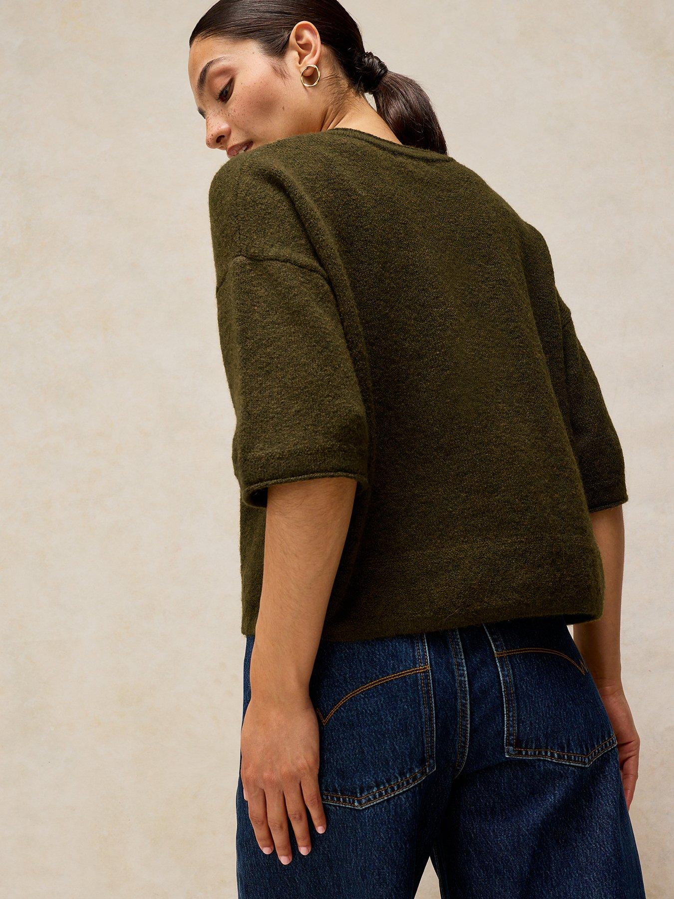 Image 2 of 5 of White Stuff Womens Kate Knitted Boxy Dropped Shoulder T-Shirt - Green