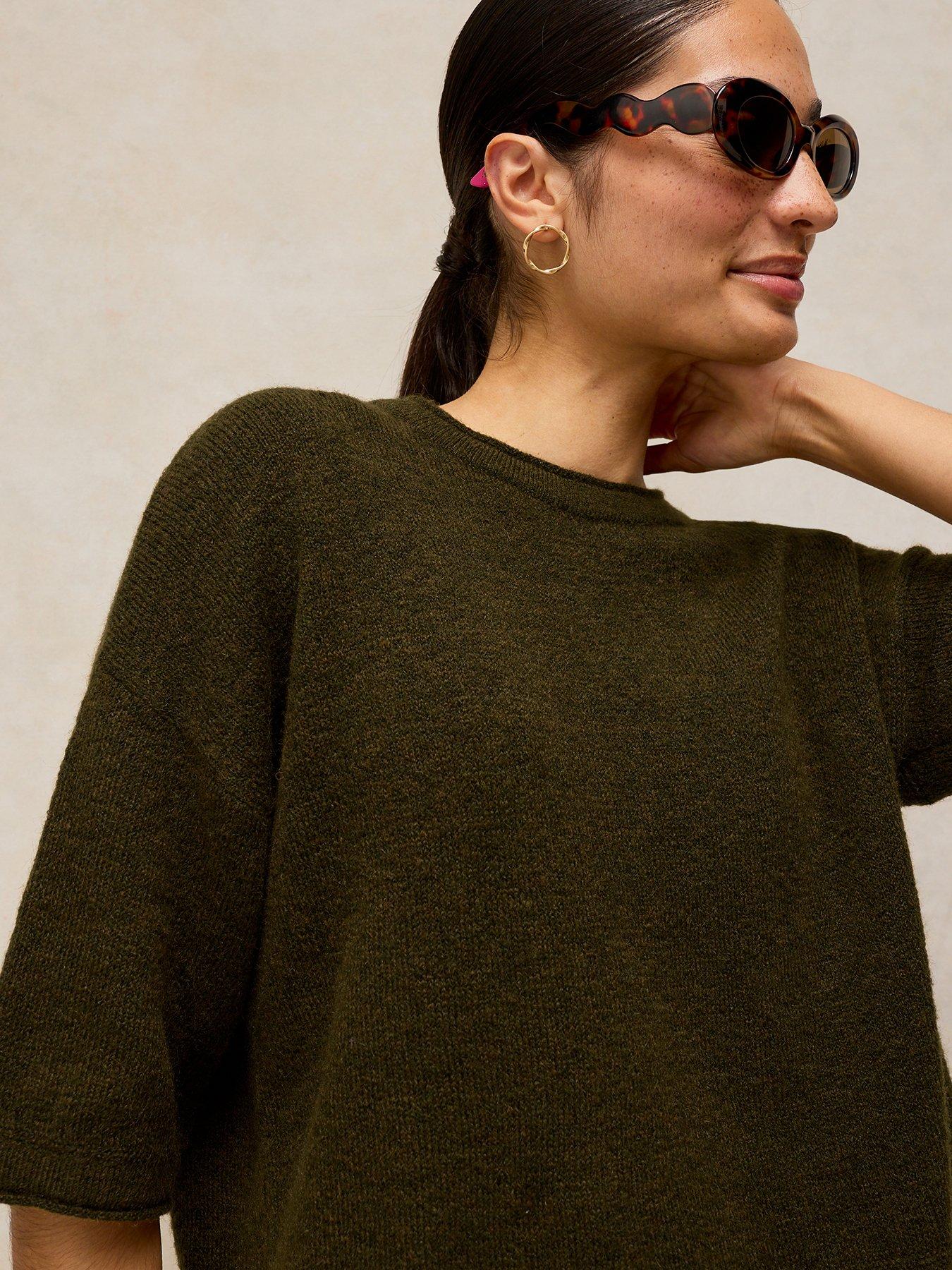 Image 4 of 5 of White Stuff Womens Kate Knitted Boxy Dropped Shoulder T-Shirt - Green