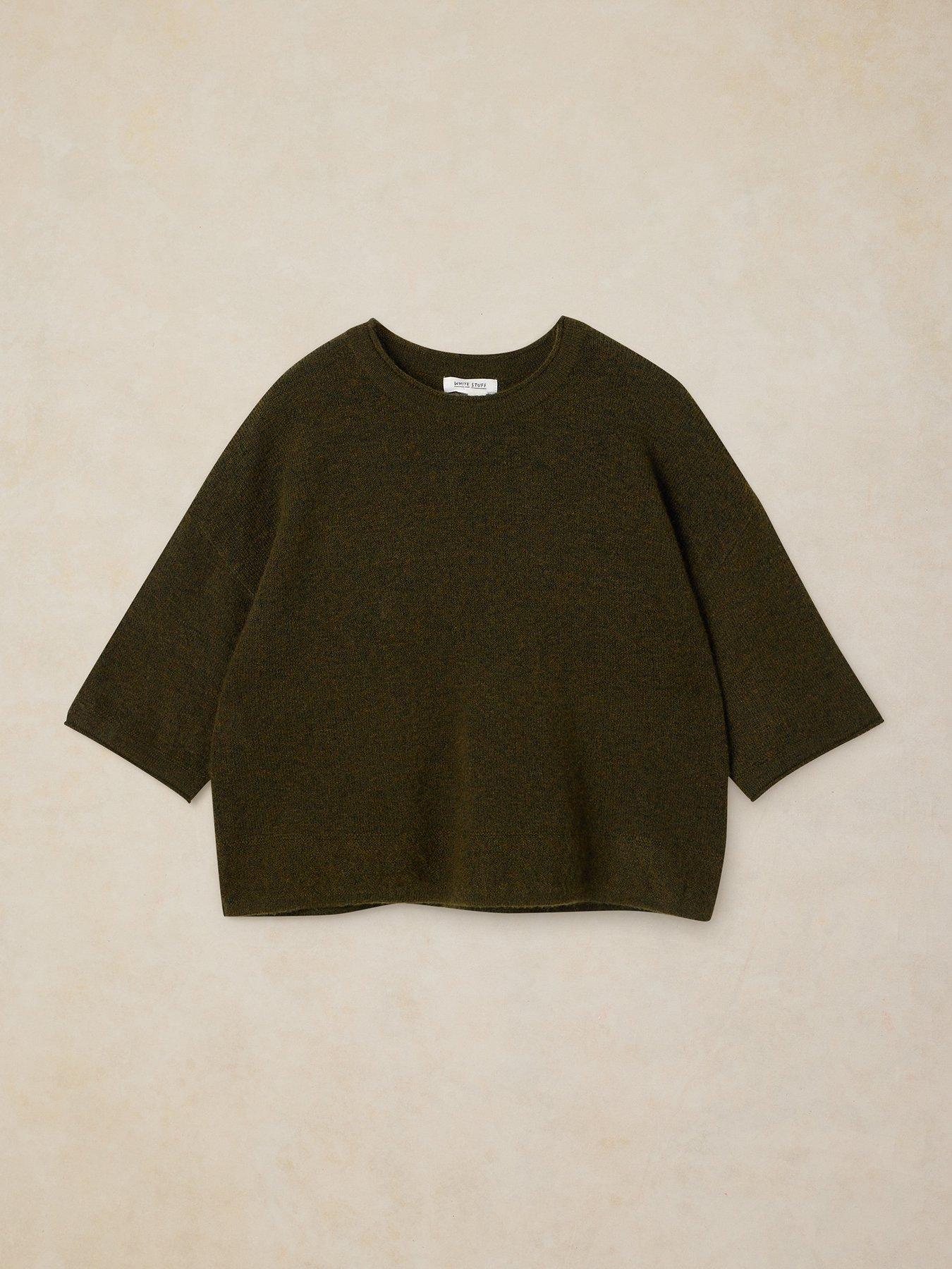 Image 5 of 5 of White Stuff Womens Kate Knitted Boxy Dropped Shoulder T-Shirt - Green