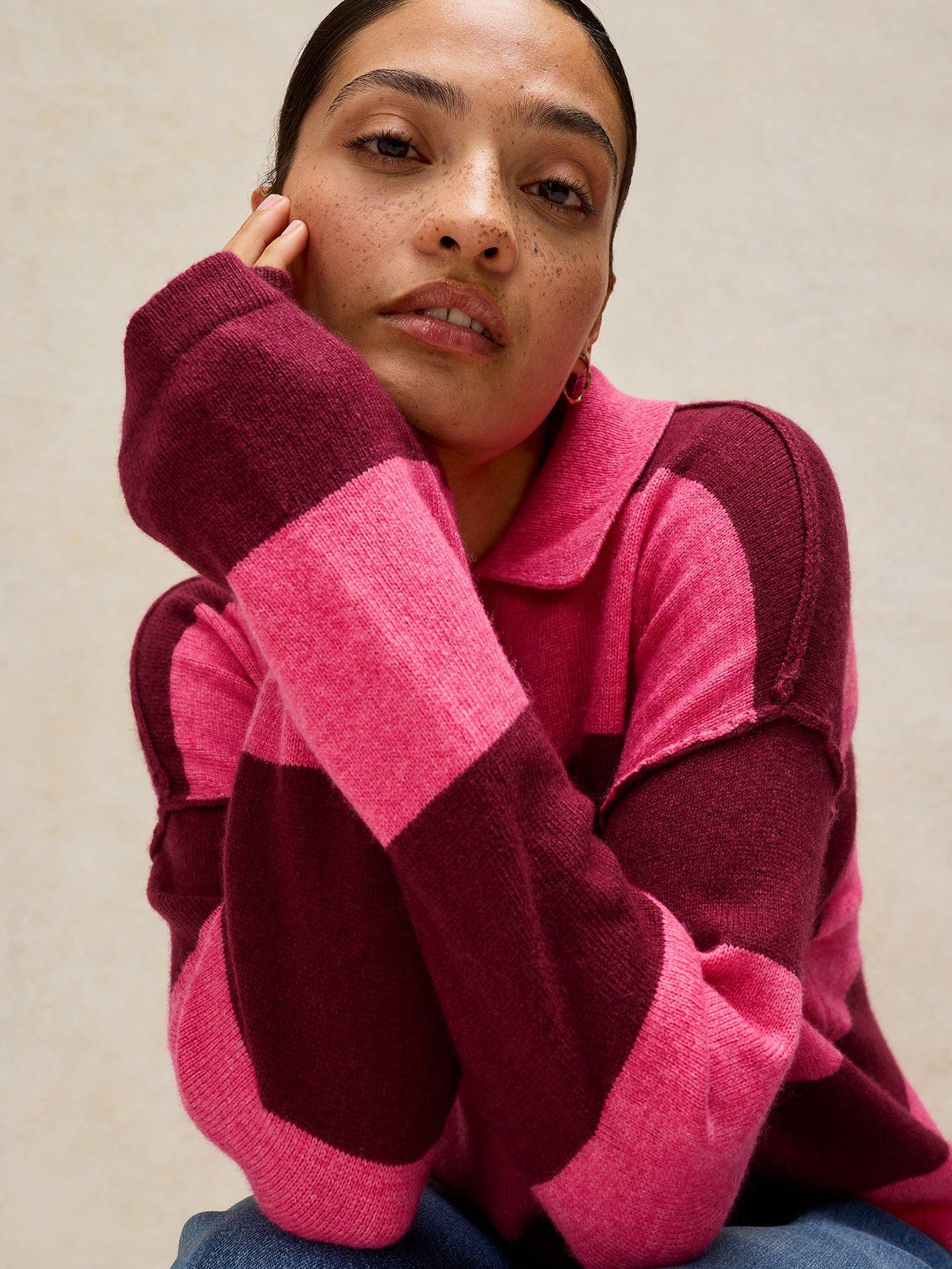 Image 4 of 6 of White Stuff Camilla Stripe Collared Jumper - Pink