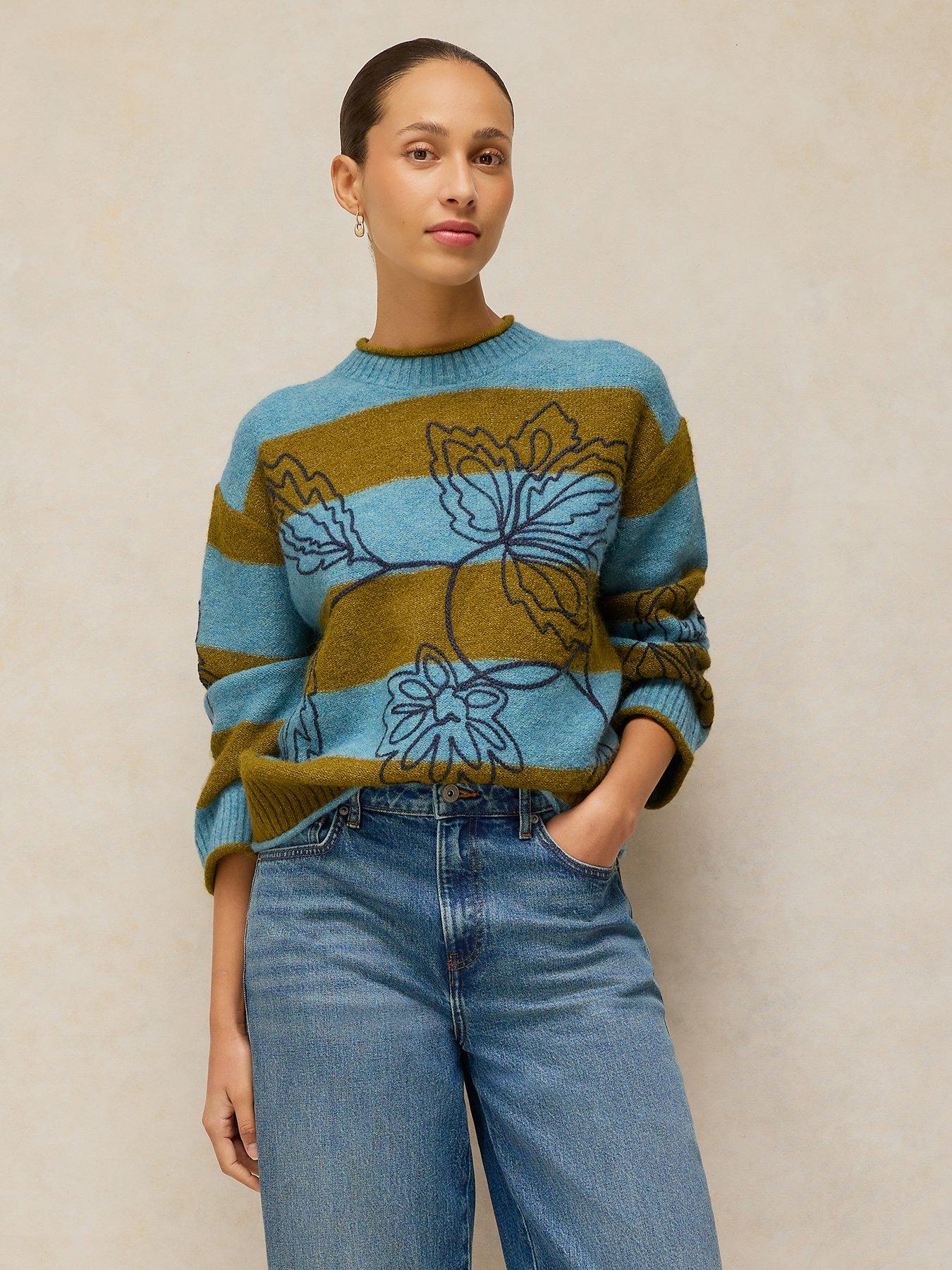 Image 1 of 6 of White Stuff Emma Floral Stripe Knit Jumper - Multi
