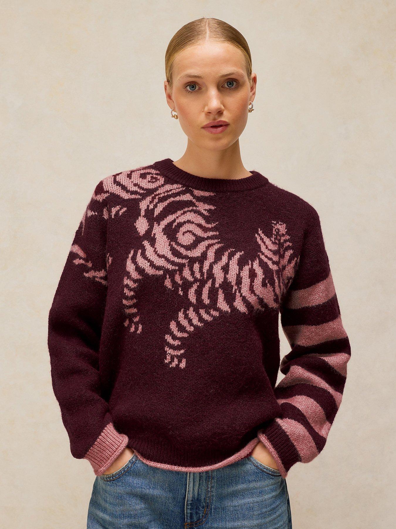 Image 1 of 6 of White Stuff Tiger Stripe Jumper - Purple