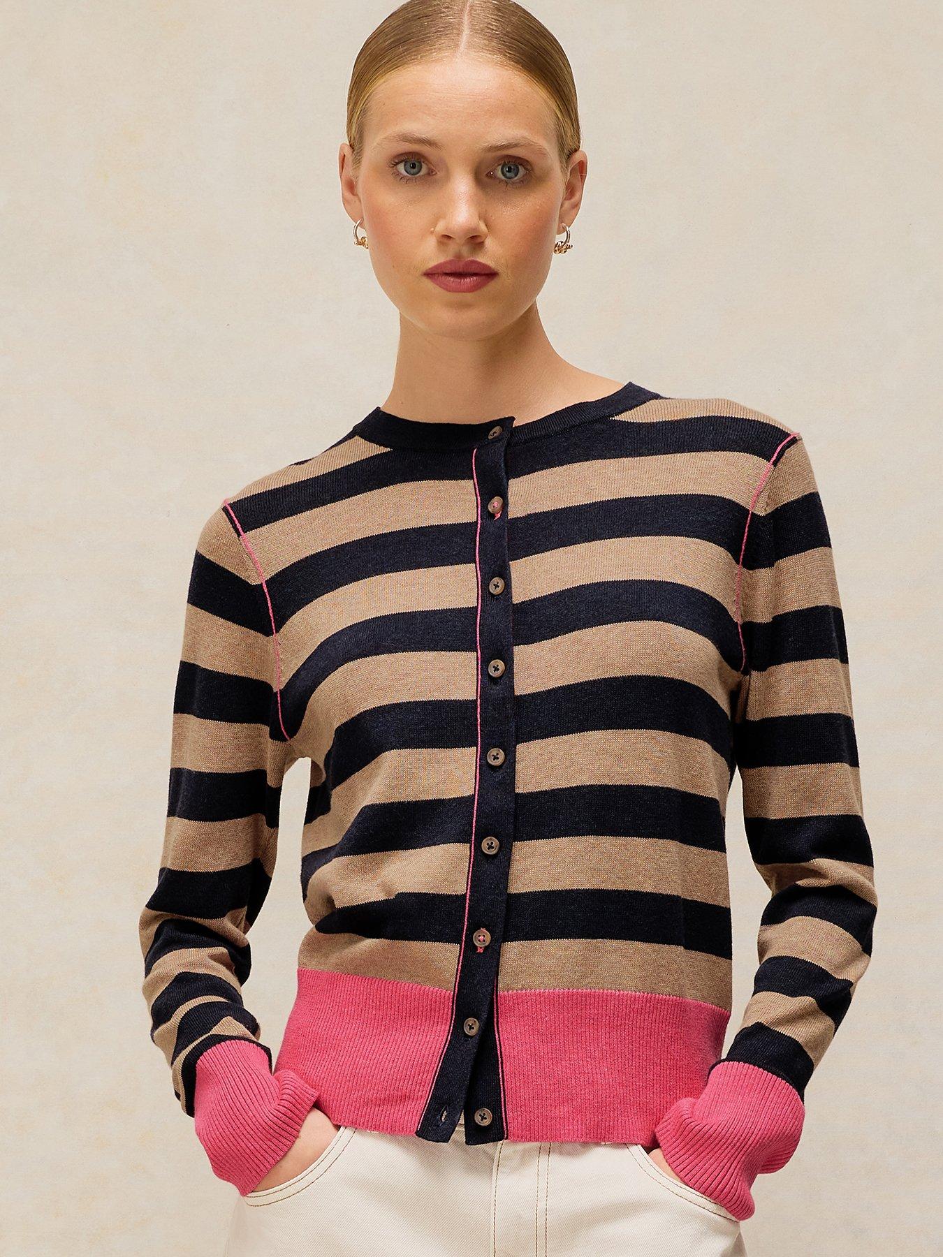 Image 1 of 6 of White Stuff Lois Stripe Cardigan - Blue