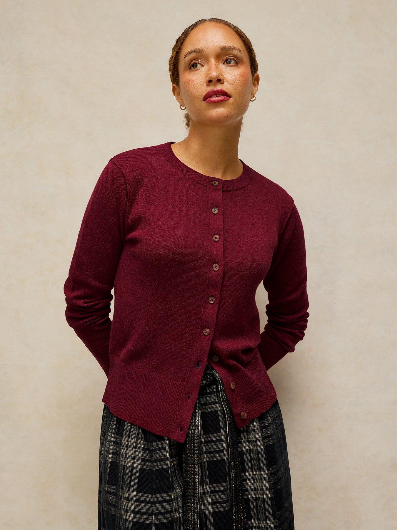 Image 1 of 5 of White Stuff Lois Crew Neck Cardigan - Red