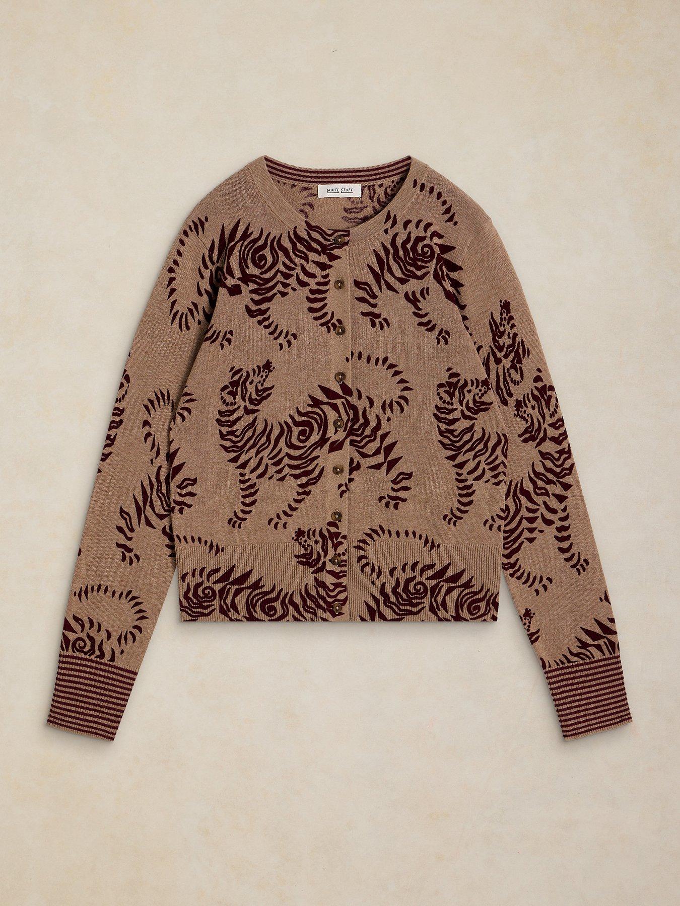 Image 5 of 5 of White Stuff Lois Print Crew Neck Cardigan - Beige
