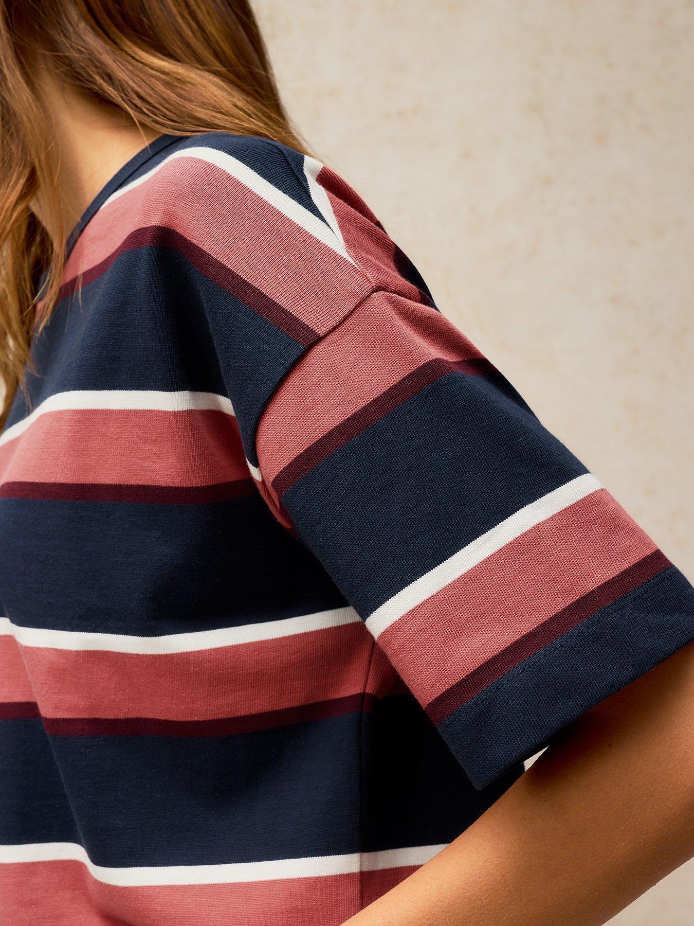 Image 4 of 5 of White Stuff Womens Kat Stripe Midweight Relaxed Dropped Shoulder T-Shirt - Blue