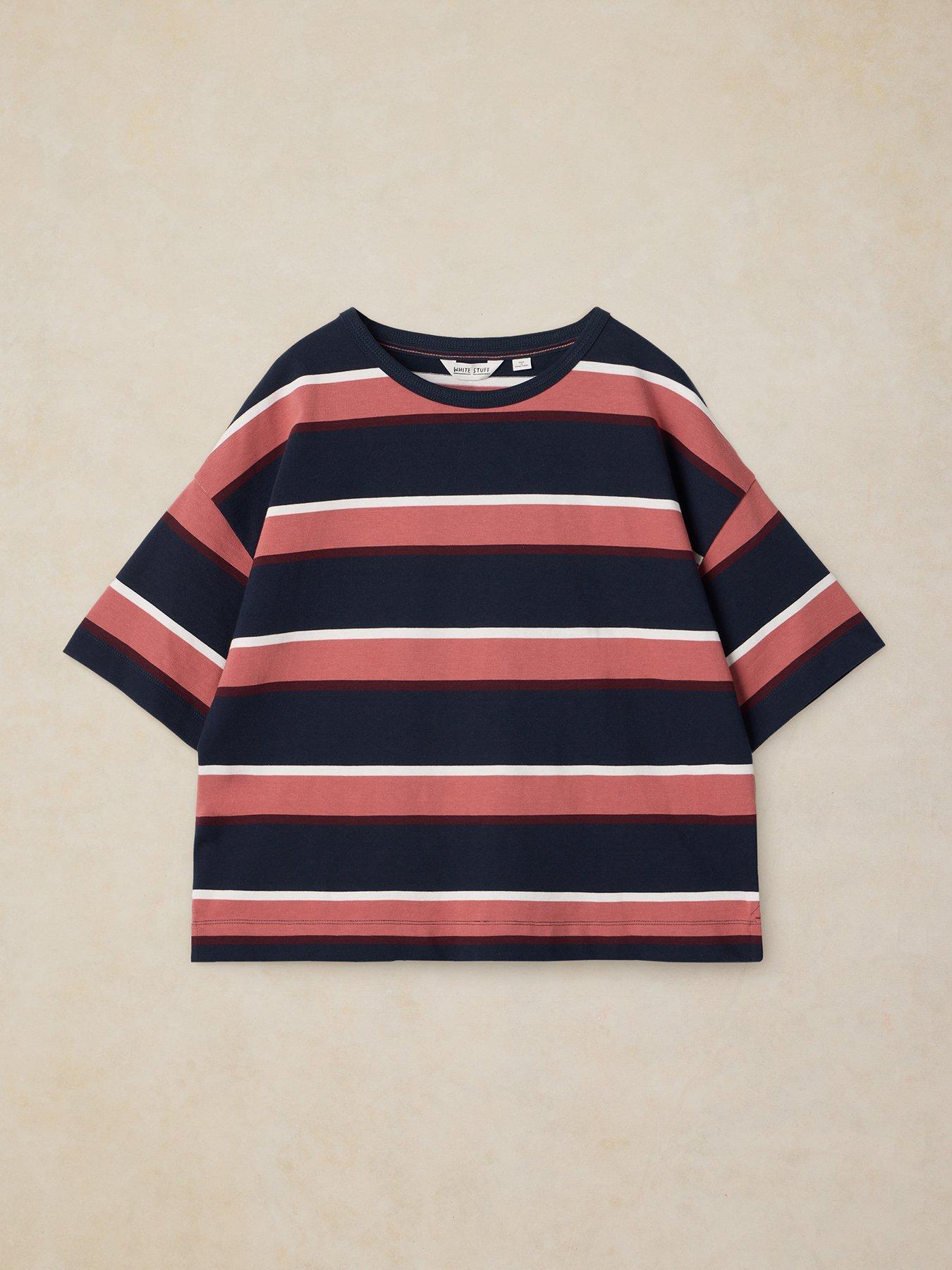 Image 5 of 5 of White Stuff Womens Kat Stripe Midweight Relaxed Dropped Shoulder T-Shirt - Blue