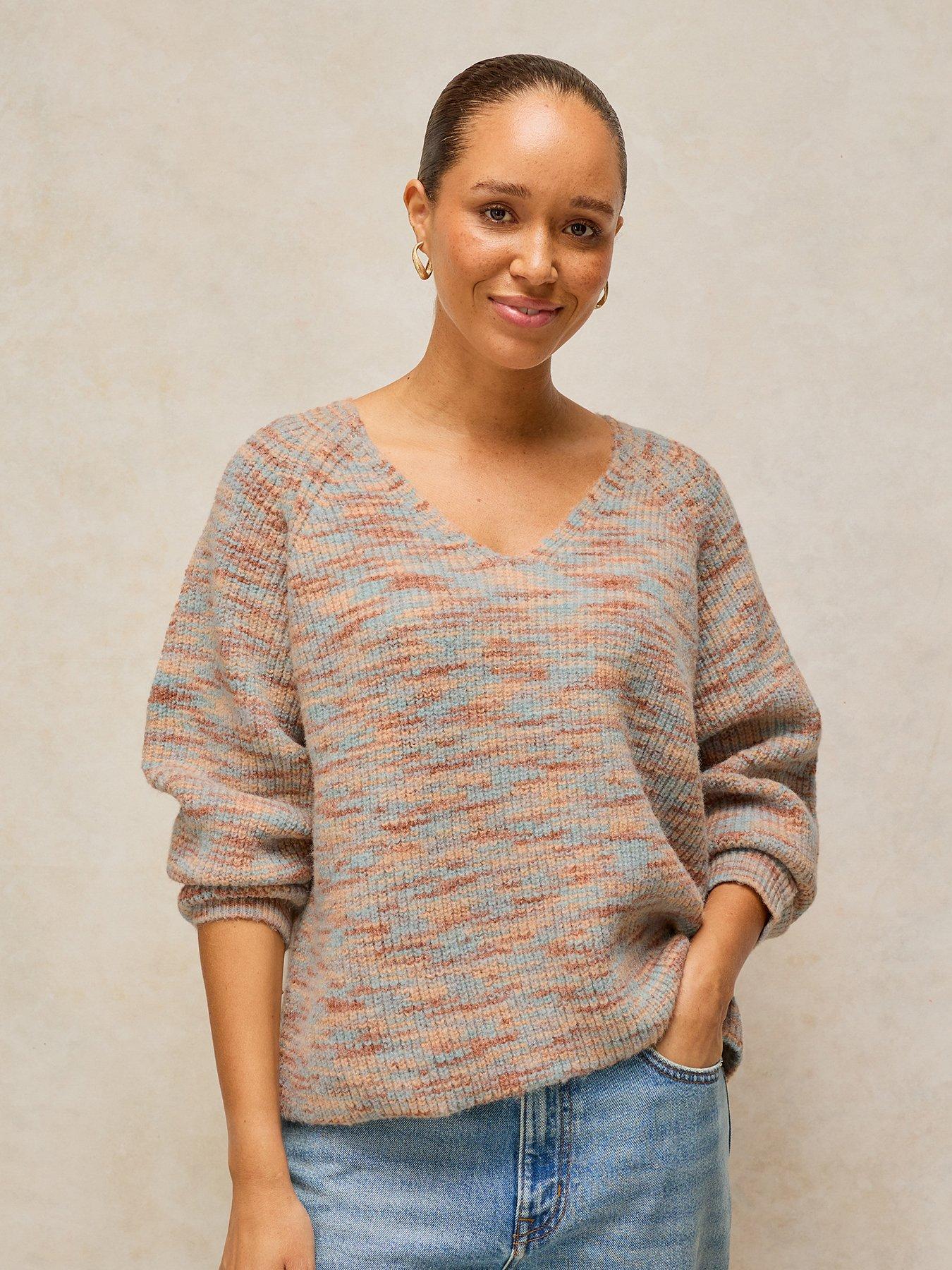 White Stuff Savannah Space-Dye V-Neck Knitted Jumper - Beige
