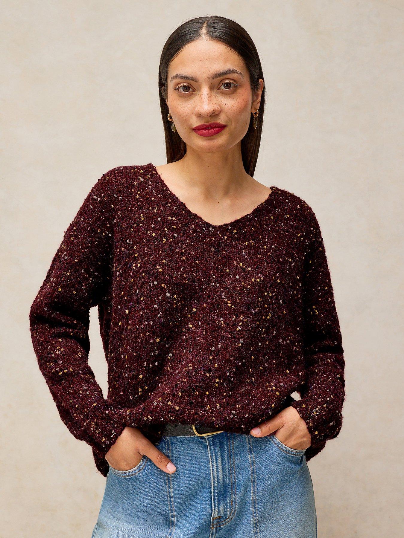 Image 1 of 5 of White Stuff Womens Textured V Neck Relaxed Jumper - Purple