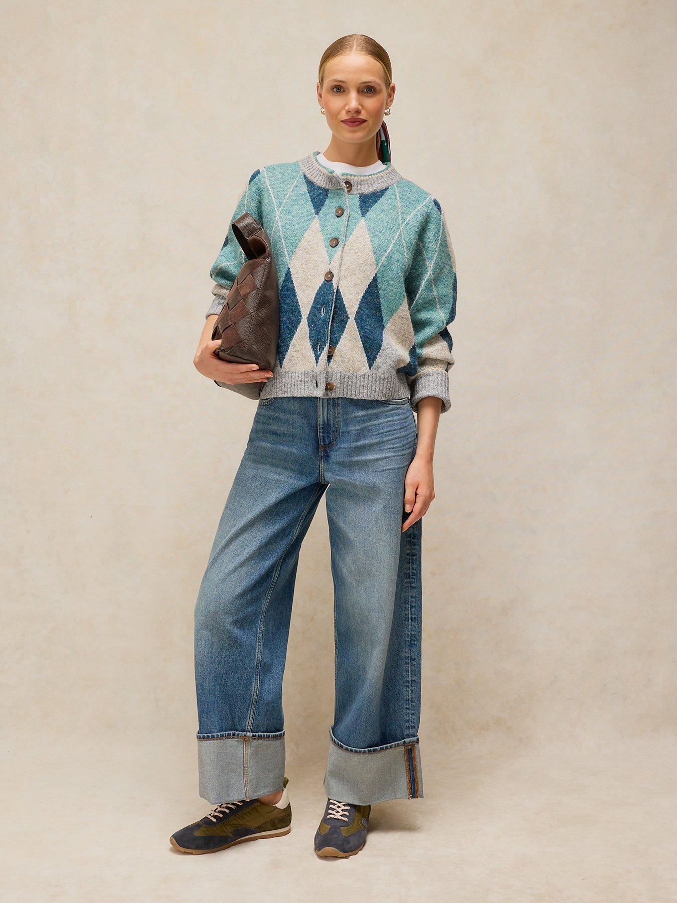 Image 3 of 6 of White Stuff Argyle Check Button-Through Cardigan - Blue