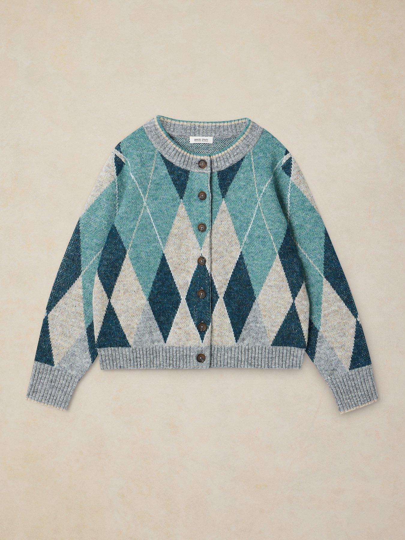 Image 5 of 6 of White Stuff Argyle Check Button-Through Cardigan - Blue