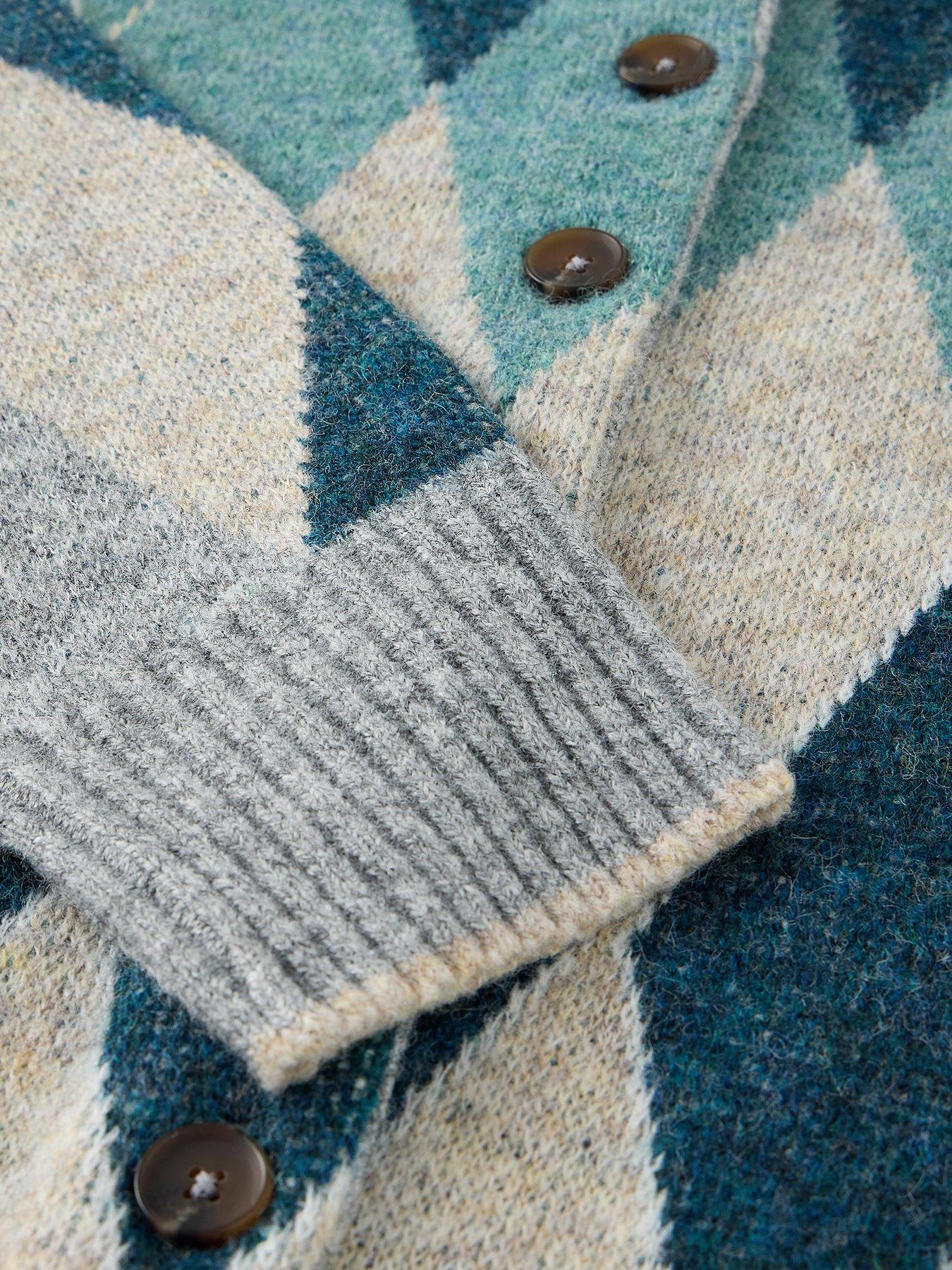 Image 6 of 6 of White Stuff Argyle Check Button-Through Cardigan - Blue