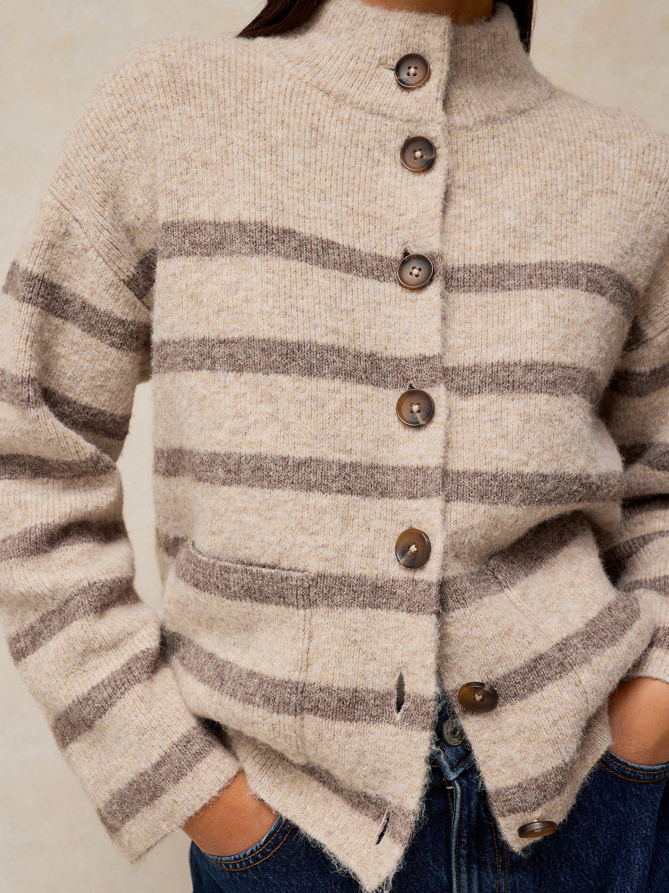 White Stuff Margot Stripe Button Through Cardigan - Cream