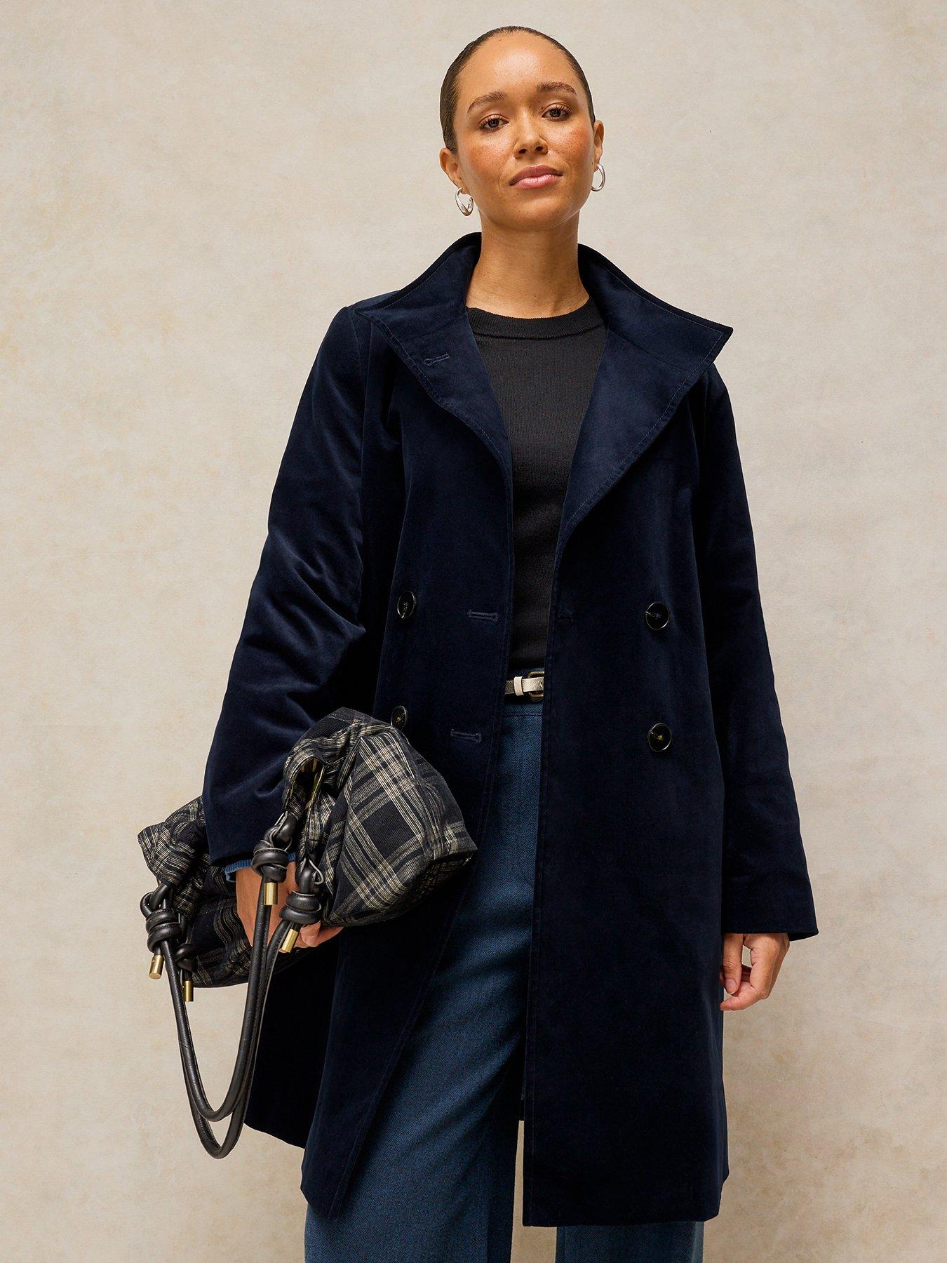 Image 1 of 5 of White Stuff Womens Kaia Velvet Coat - Blue