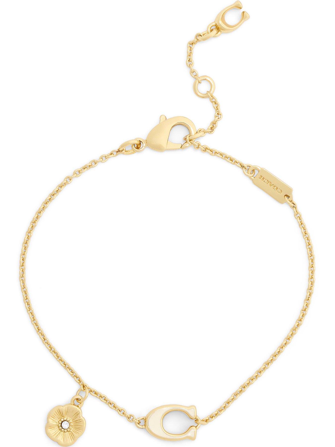 COACH Enamel Signature Tea Rose Charm Linear Bracelet - Gold Tone