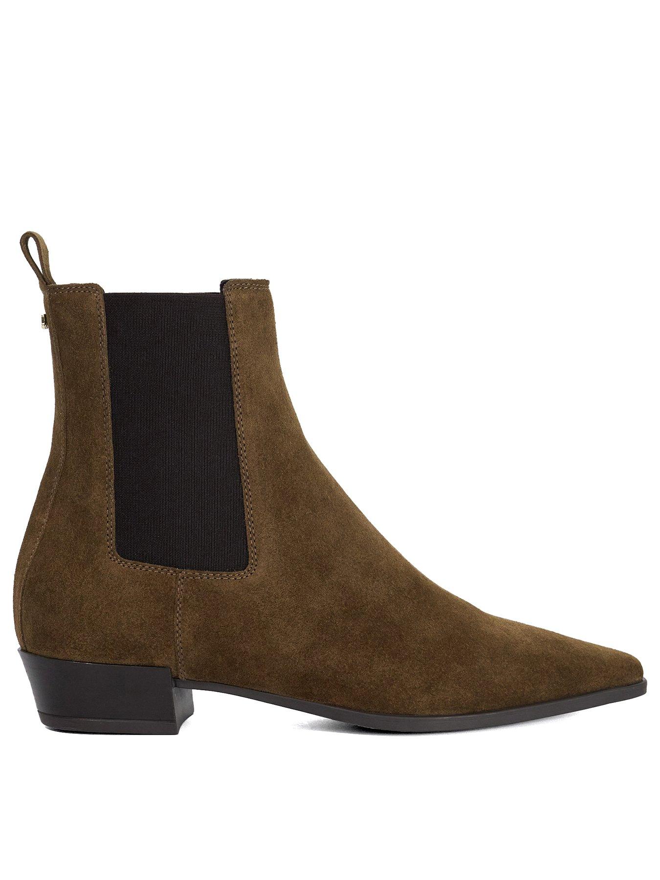 Image 2 of 6 of Dune London Parkas Chisel Toe Low Heel Chelsea Boots - Brown