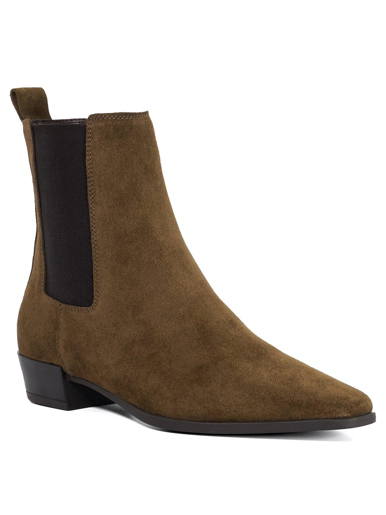 Image 3 of 6 of Dune London Parkas Chisel Toe Low Heel Chelsea Boots - Brown