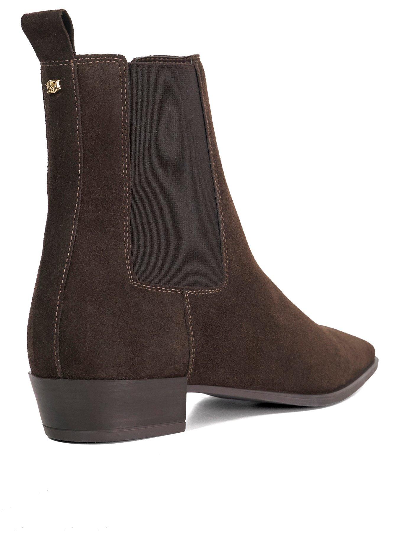 Image 4 of 6 of Dune London Parkas Chisel Toe Low Heel Chelsea Boots - Brown