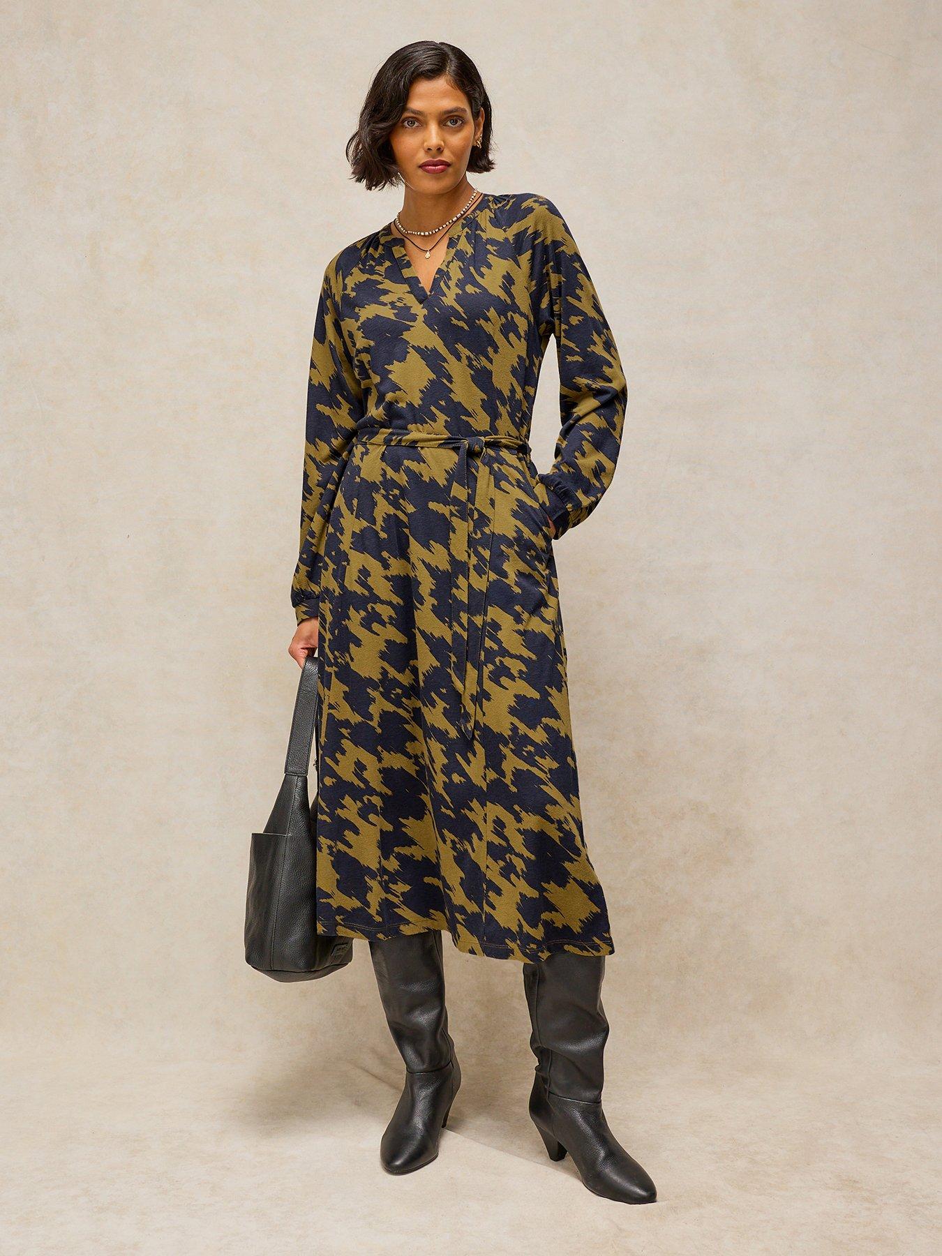 Image 1 of 5 of White Stuff Amara Printed Jersey Midi Dress - Green