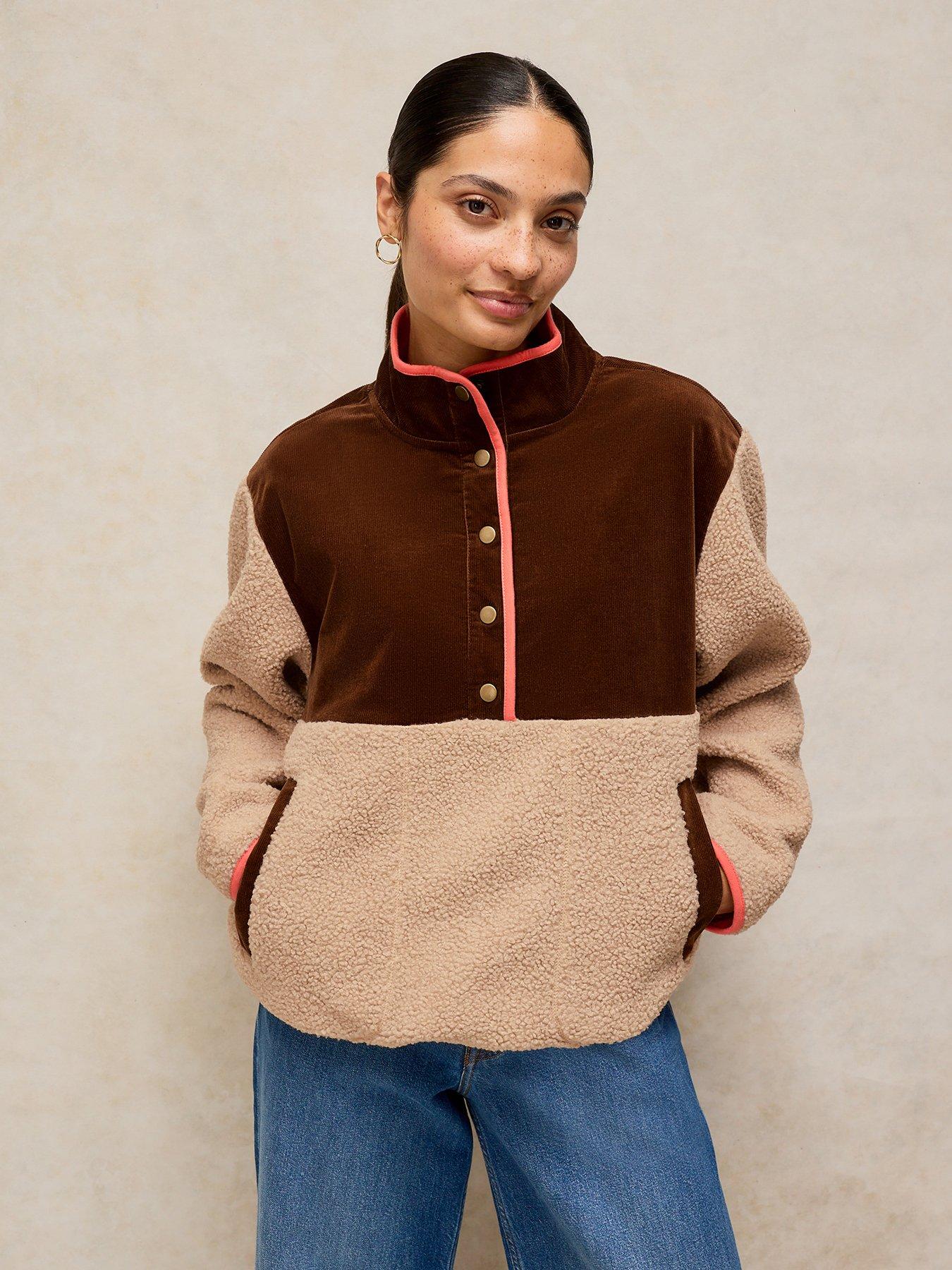 White Stuff Borg Half Placket Borg Fleece Jacket - Beige