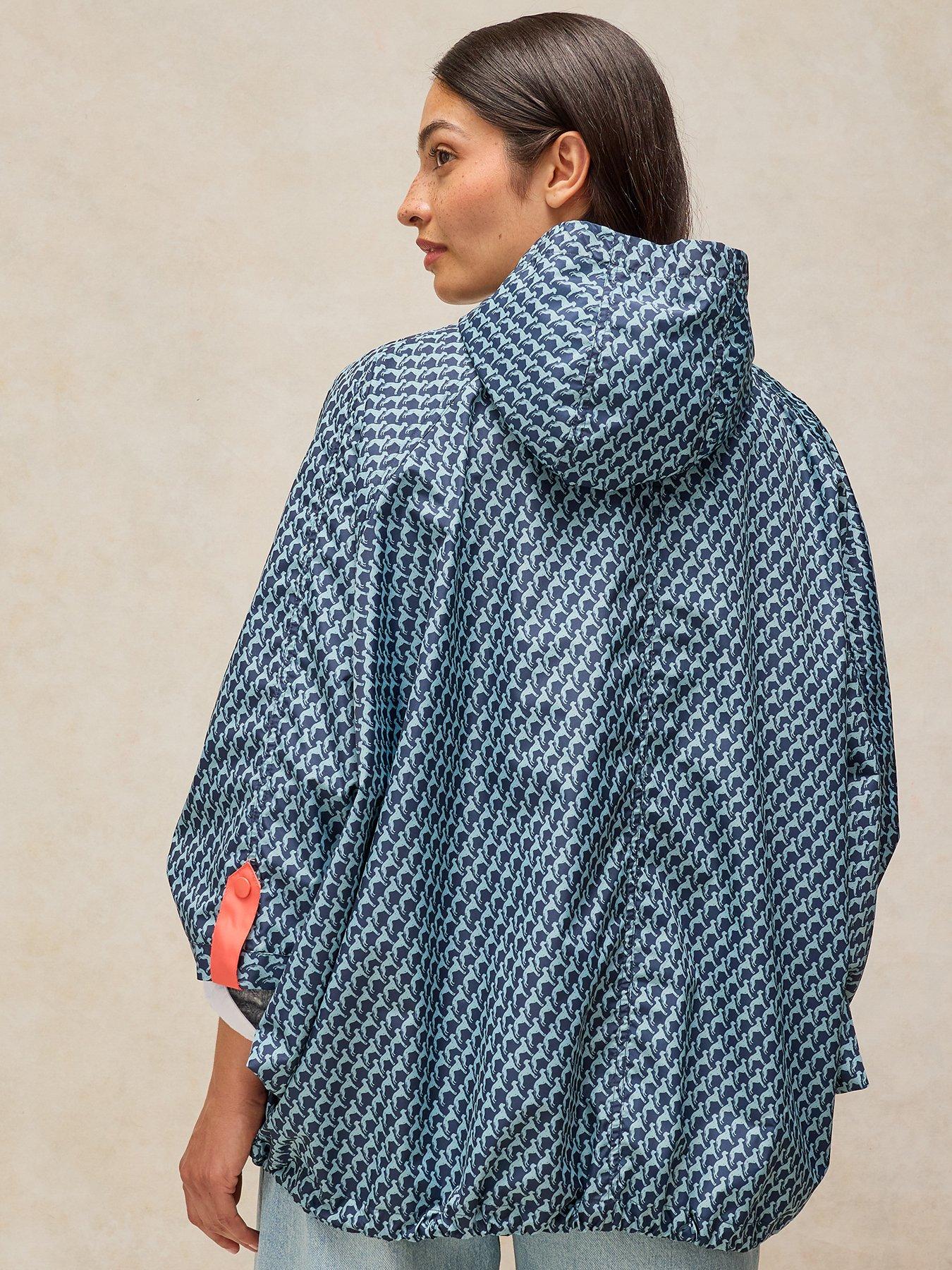 Image 2 of 5 of White Stuff Womens Dakota Showerproof Hooded Popper Poncho - Blue