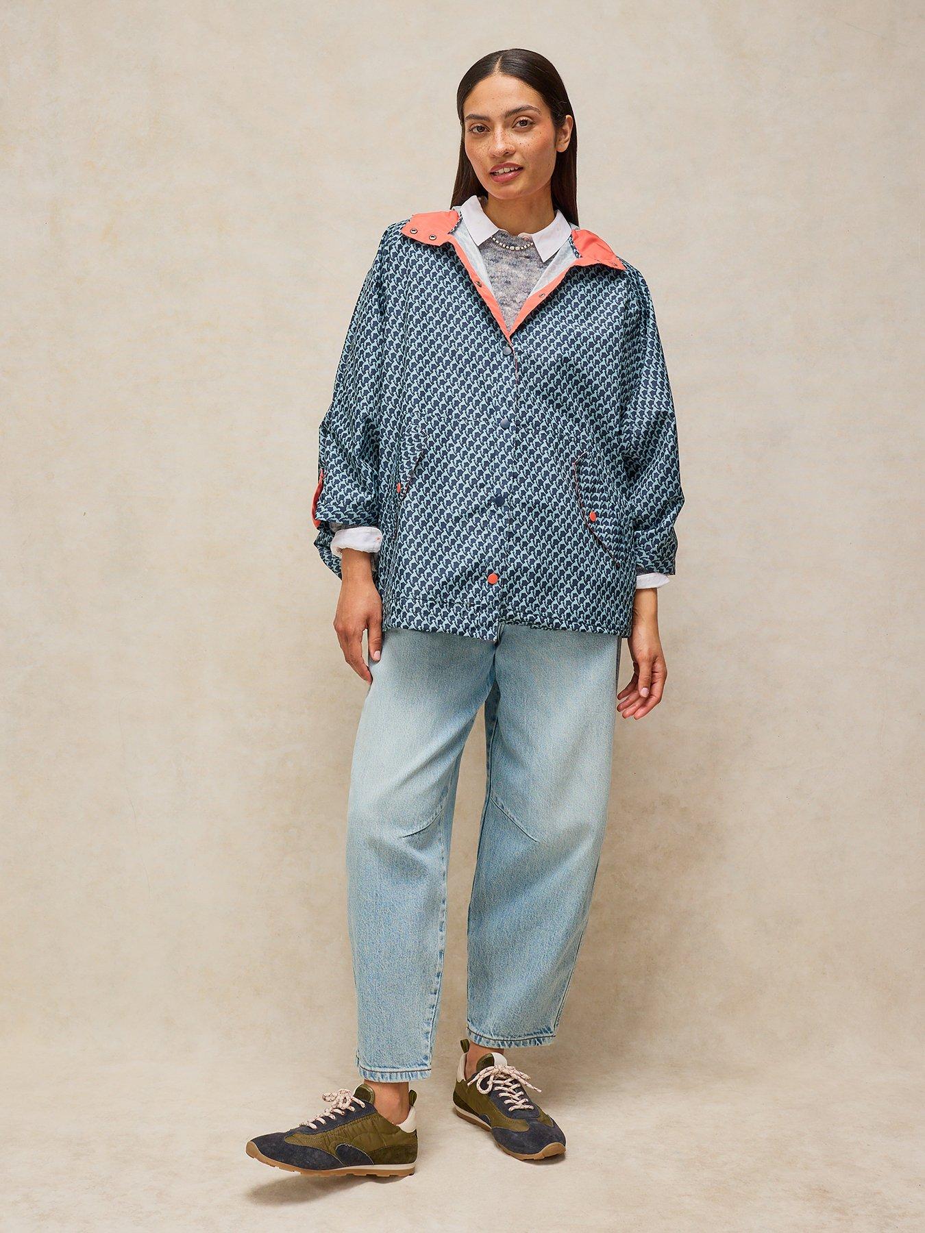 Image 3 of 5 of White Stuff Womens Dakota Showerproof Hooded Popper Poncho - Blue