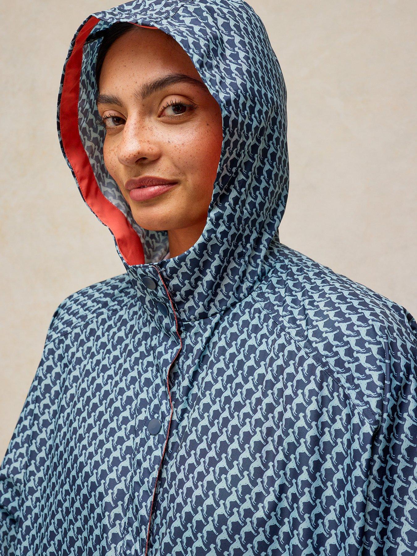 Image 4 of 5 of White Stuff Womens Dakota Showerproof Hooded Popper Poncho - Blue