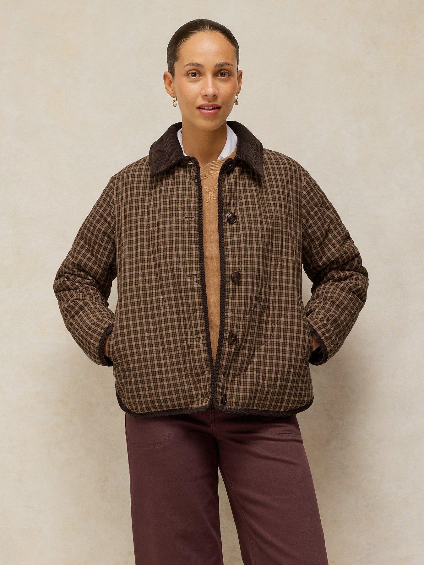 Image 1 of 6 of White Stuff Arden Reversible Checked Jacket - Brown
