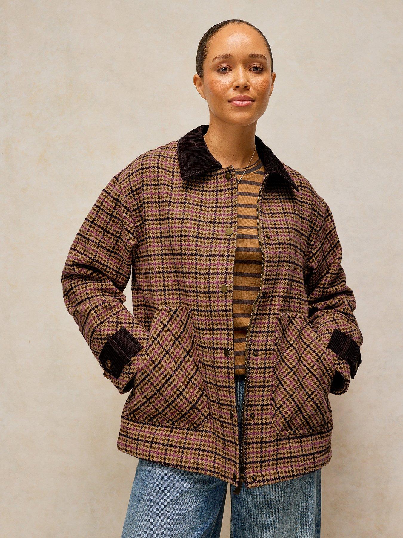 Image 1 of 6 of White Stuff Womens Jackson Check Coat - Pink