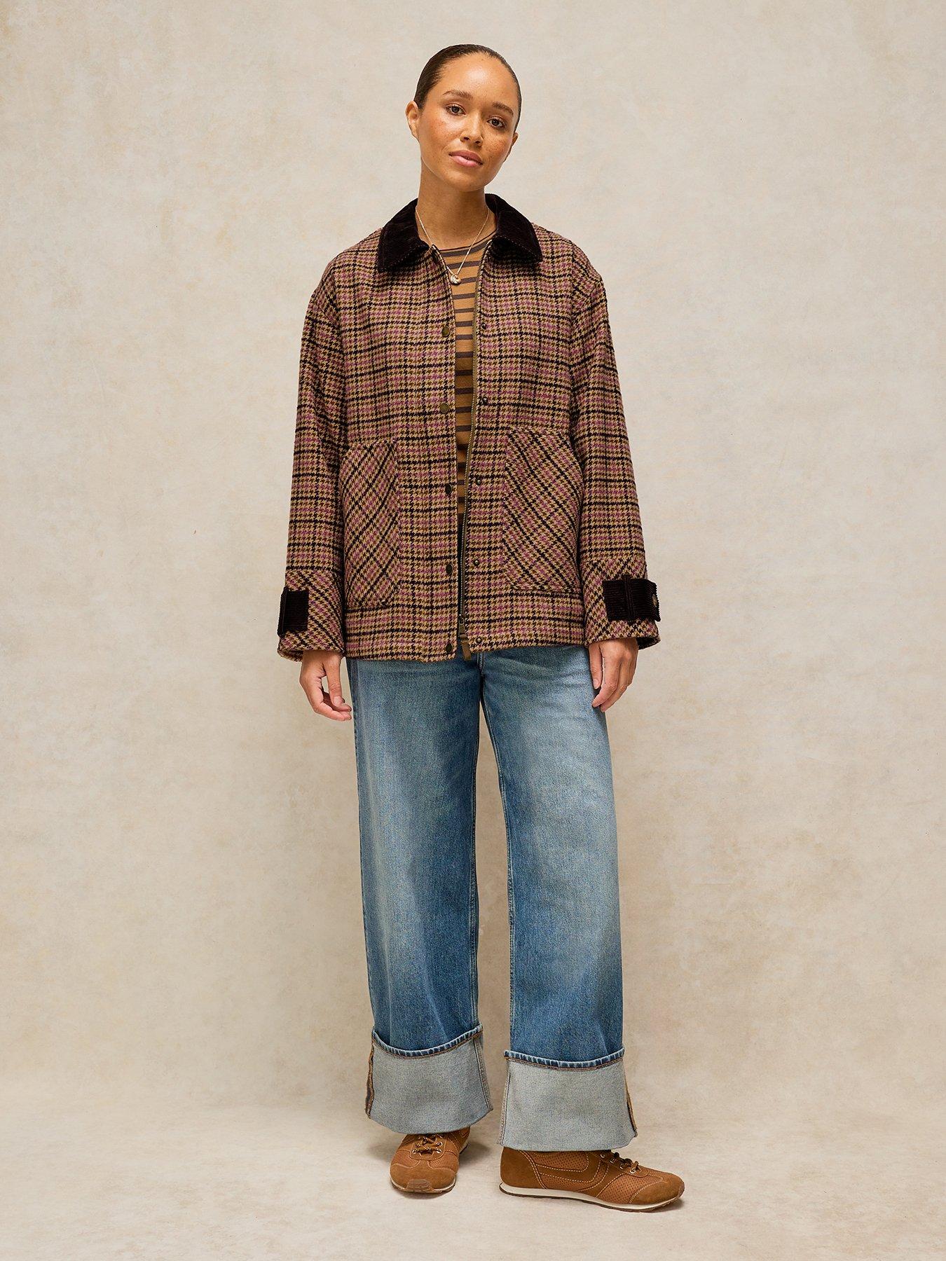 Image 3 of 6 of White Stuff Womens Jackson Check Coat - Pink