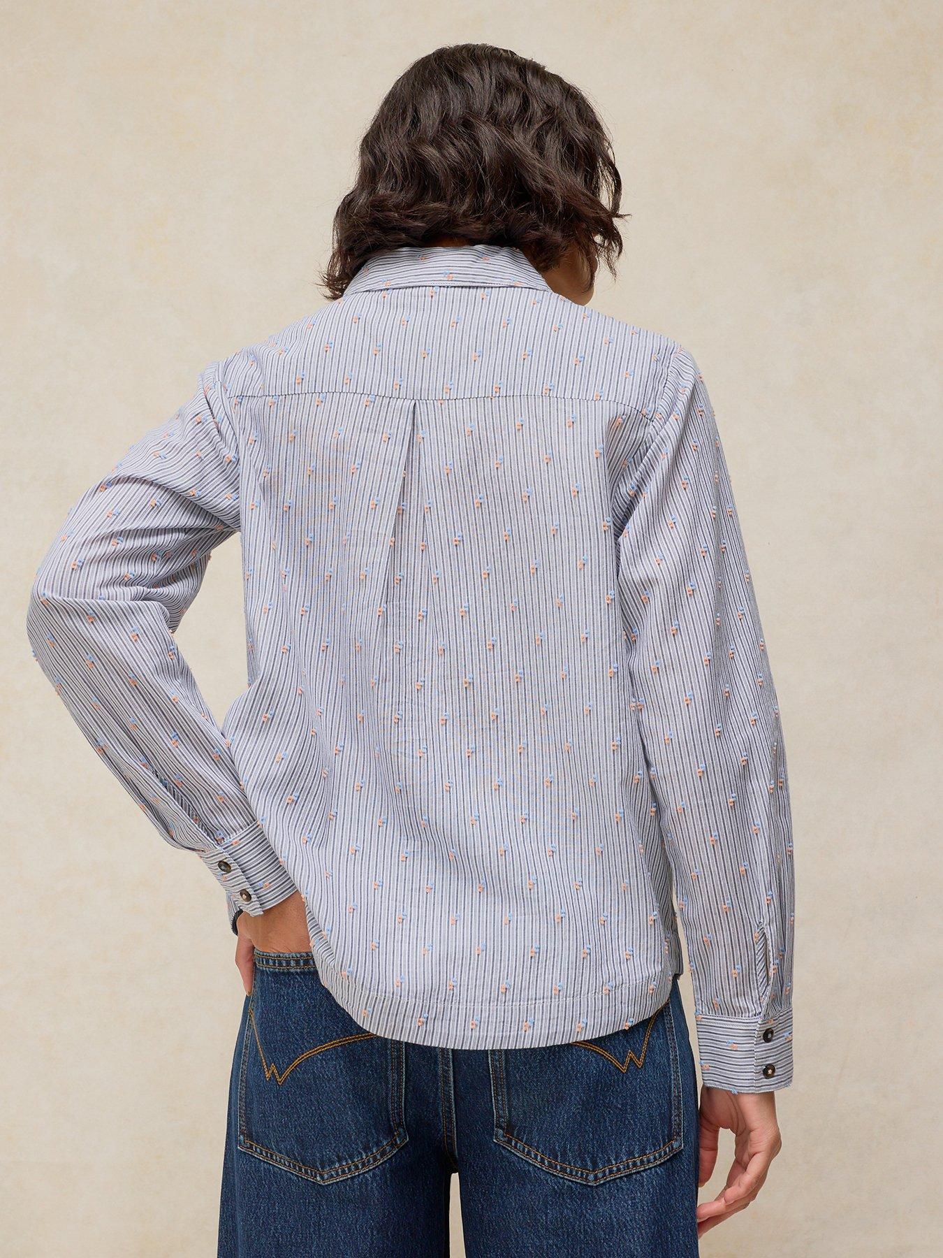 Image 2 of 6 of White Stuff Striped Embroidered Button Shirt - Blue