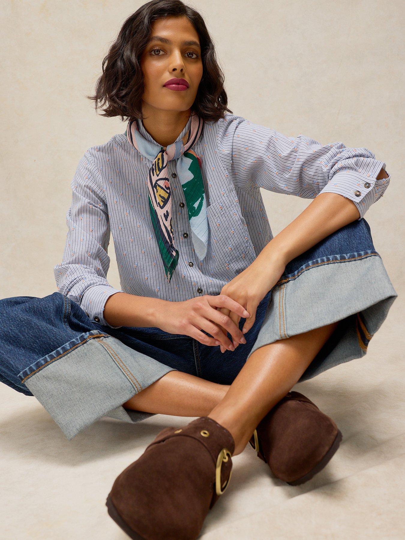 Image 4 of 6 of White Stuff Striped Embroidered Button Shirt - Blue