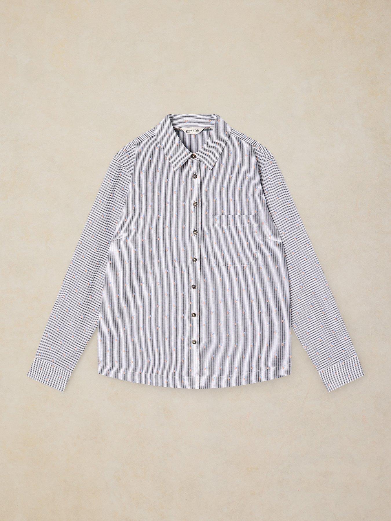 Image 5 of 6 of White Stuff Striped Embroidered Button Shirt - Blue
