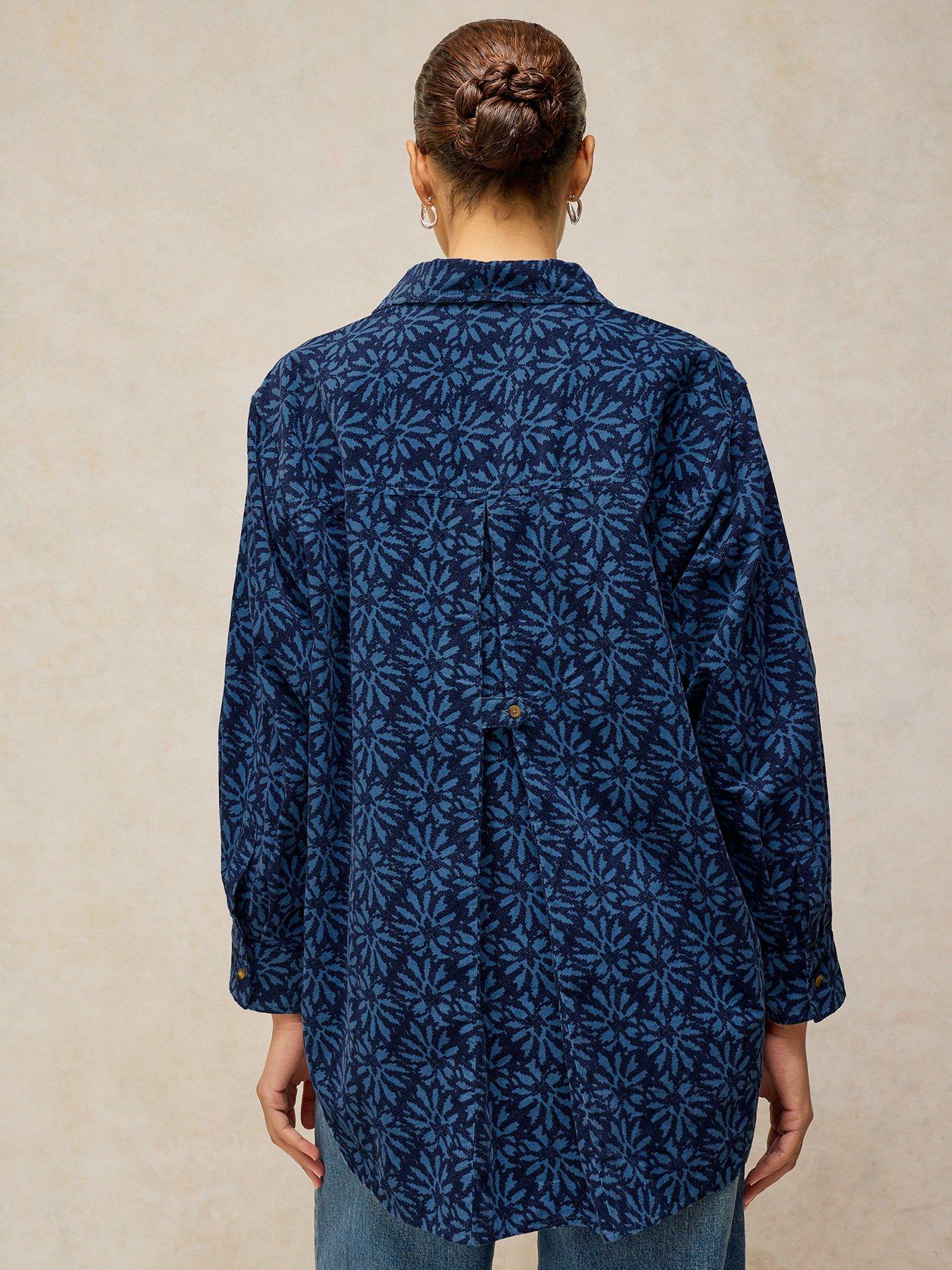 Image 2 of 5 of White Stuff Womens Sage Longline Textured Cord Printed Tunic - Blue