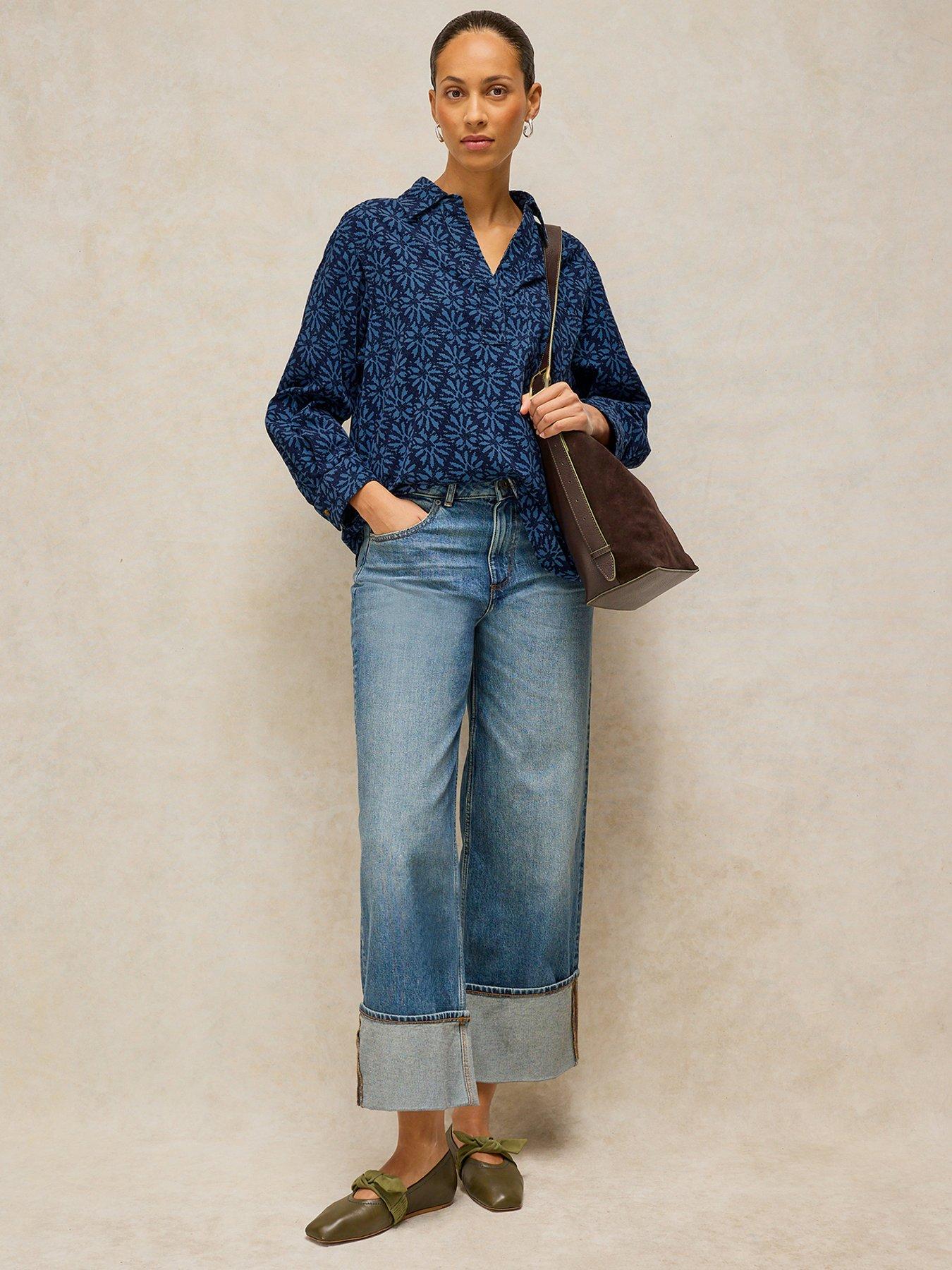 Image 3 of 5 of White Stuff Womens Sage Longline Textured Cord Printed Tunic - Blue