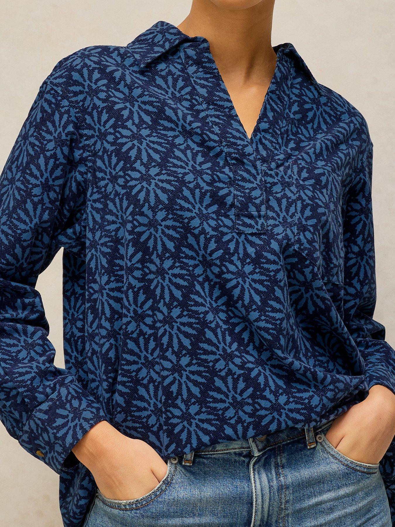 Image 4 of 5 of White Stuff Womens Sage Longline Textured Cord Printed Tunic - Blue