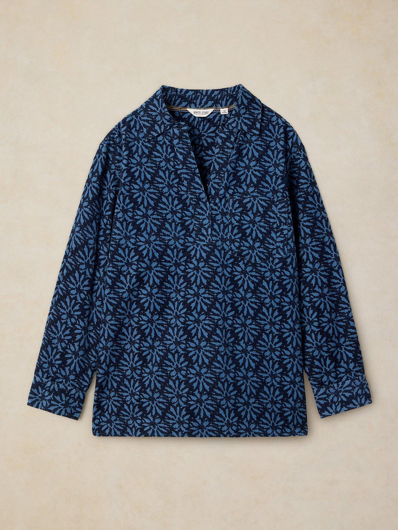 Image 5 of 5 of White Stuff Womens Sage Longline Textured Cord Printed Tunic - Blue