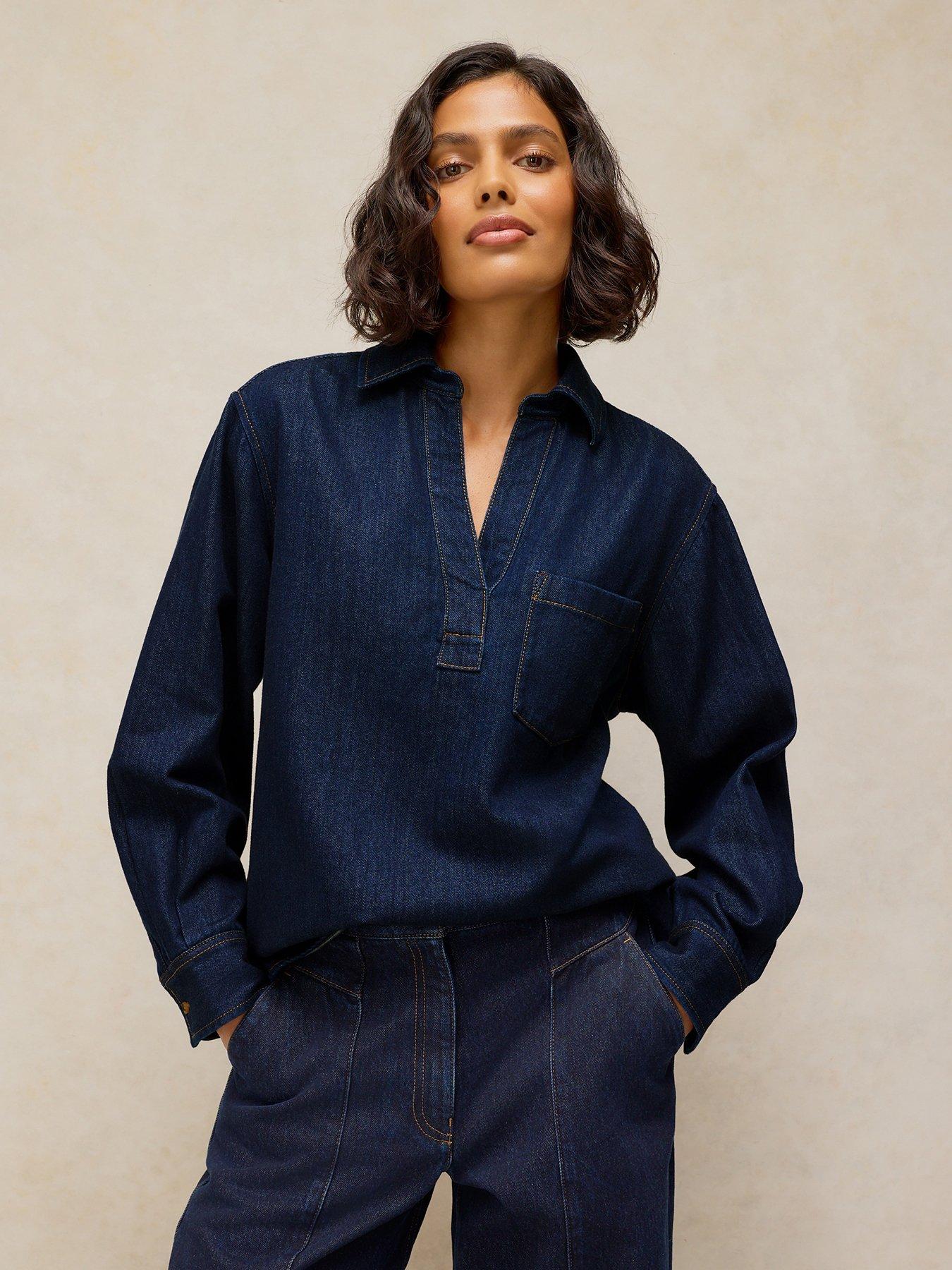 Image 1 of 6 of White Stuff Sage Longline Denim Tunic - Blue
