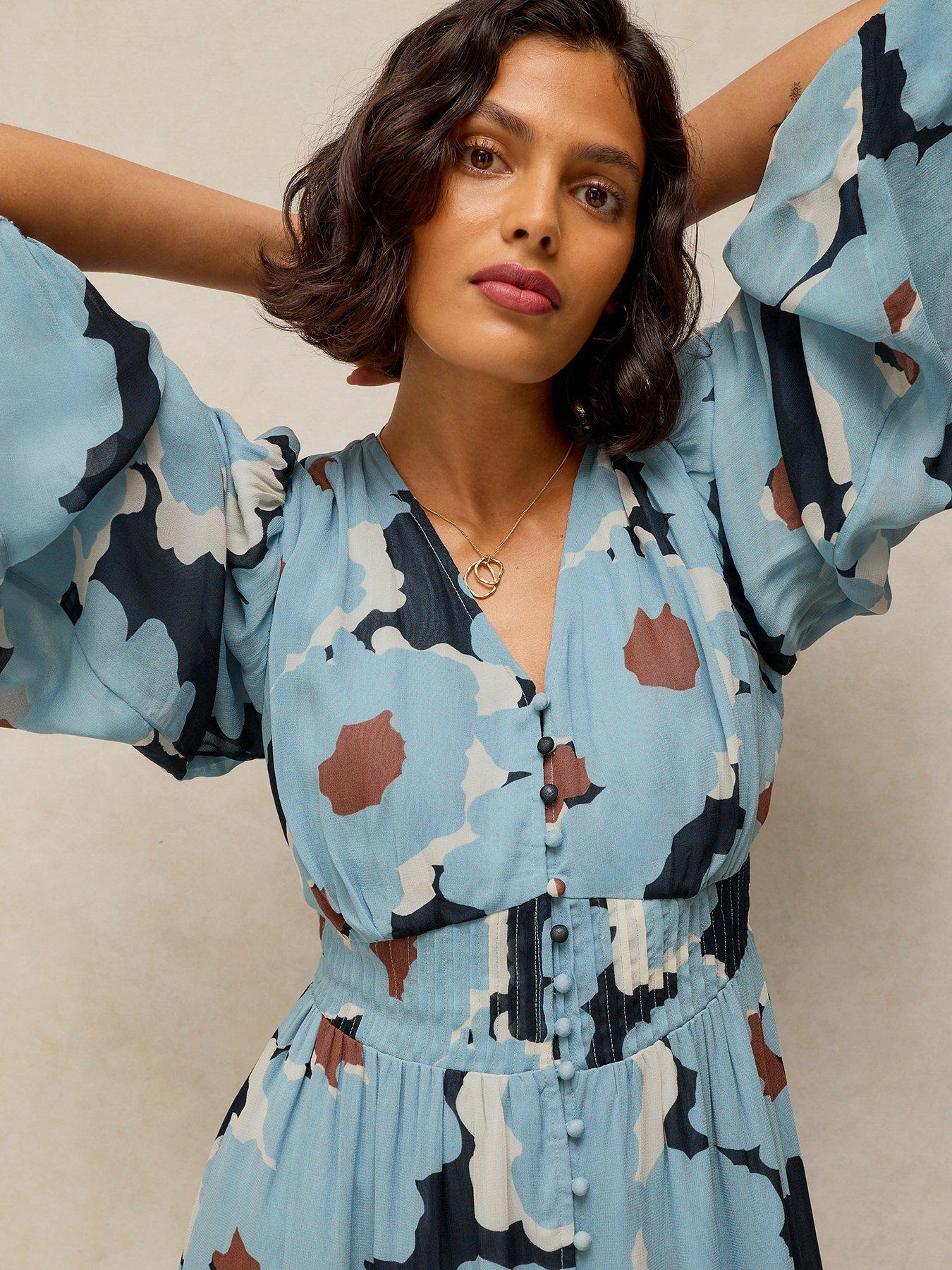 Image 3 of 6 of White Stuff Leela Button Through Midi Dress - Blue