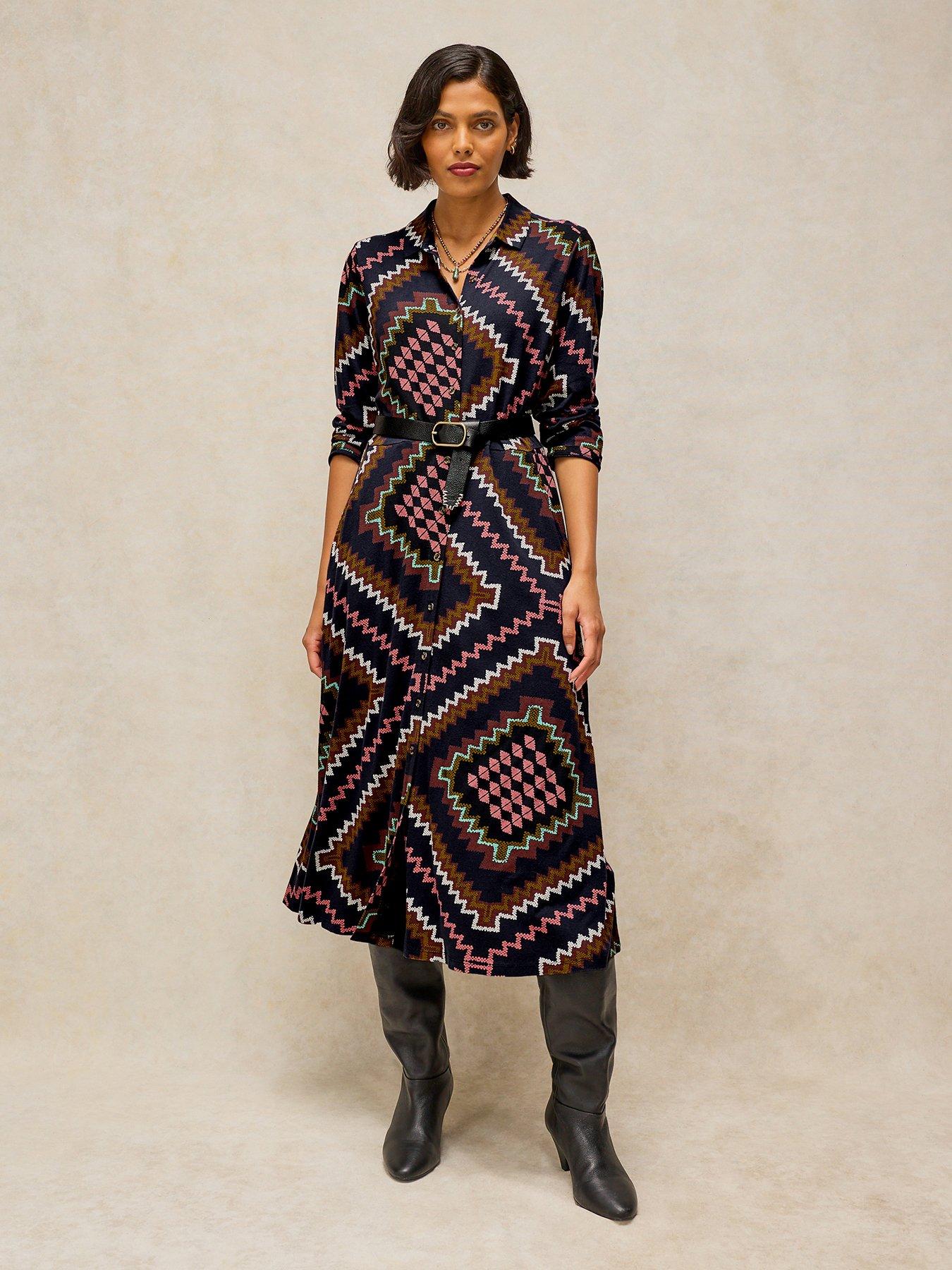 white stuff rua jersey shirt dress Geometric Print - Multi ACTIVE INVENTORY 2026