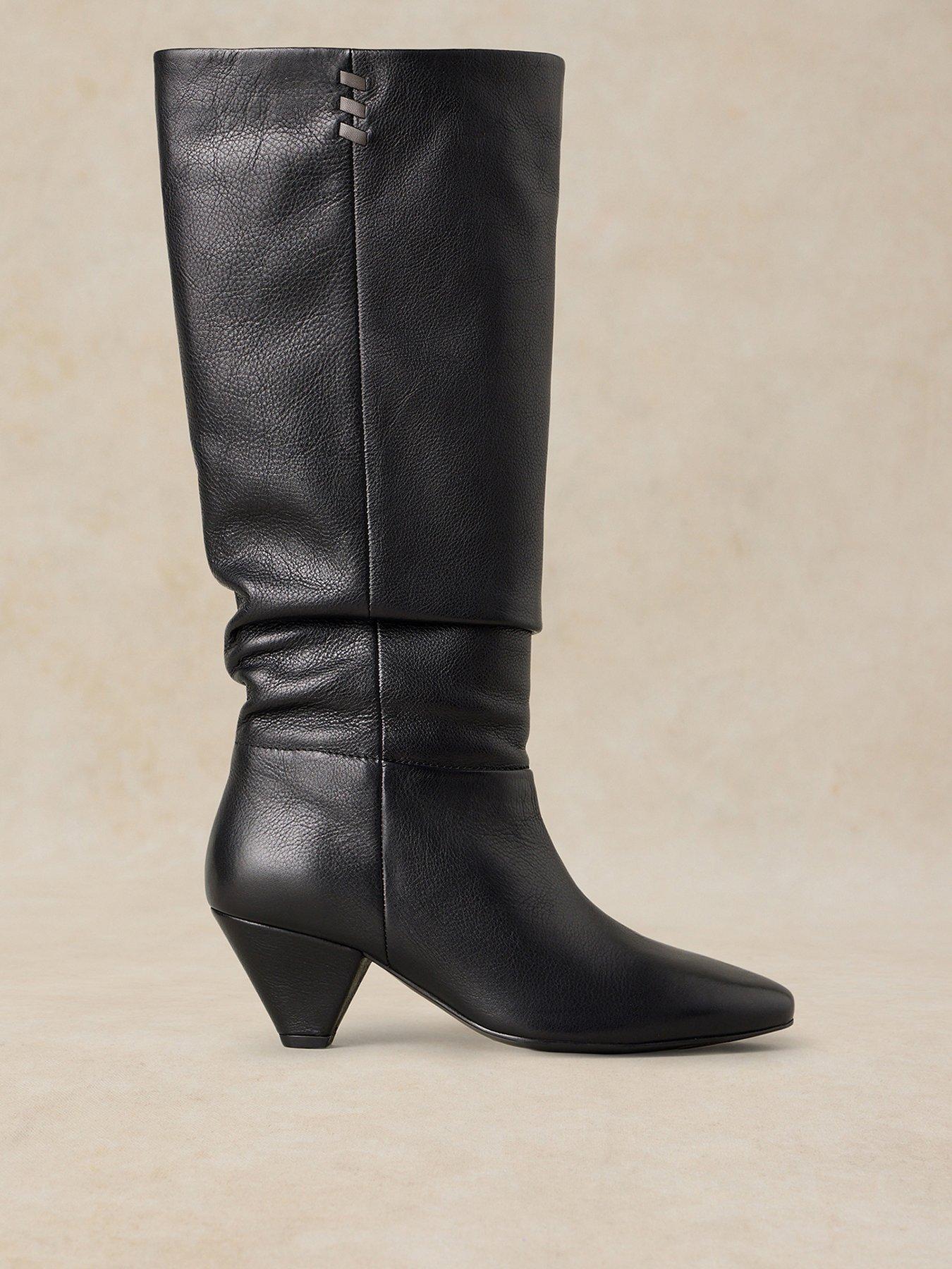 Image 1 of 4 of White Stuff Womens Chrissie Knee High Slouch Pointed Toe Boots - Black