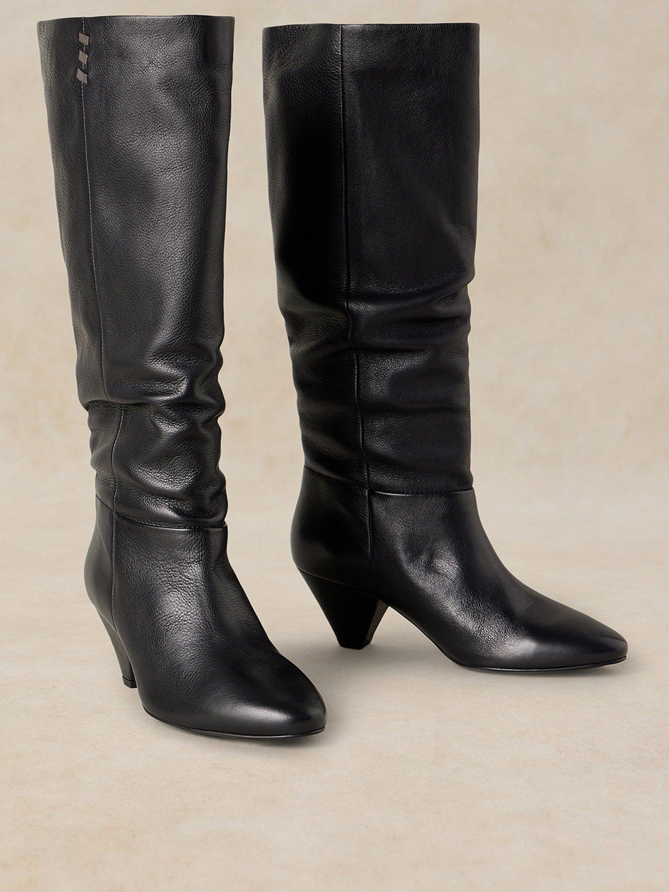 Image 2 of 4 of White Stuff Womens Chrissie Knee High Slouch Pointed Toe Boots - Black