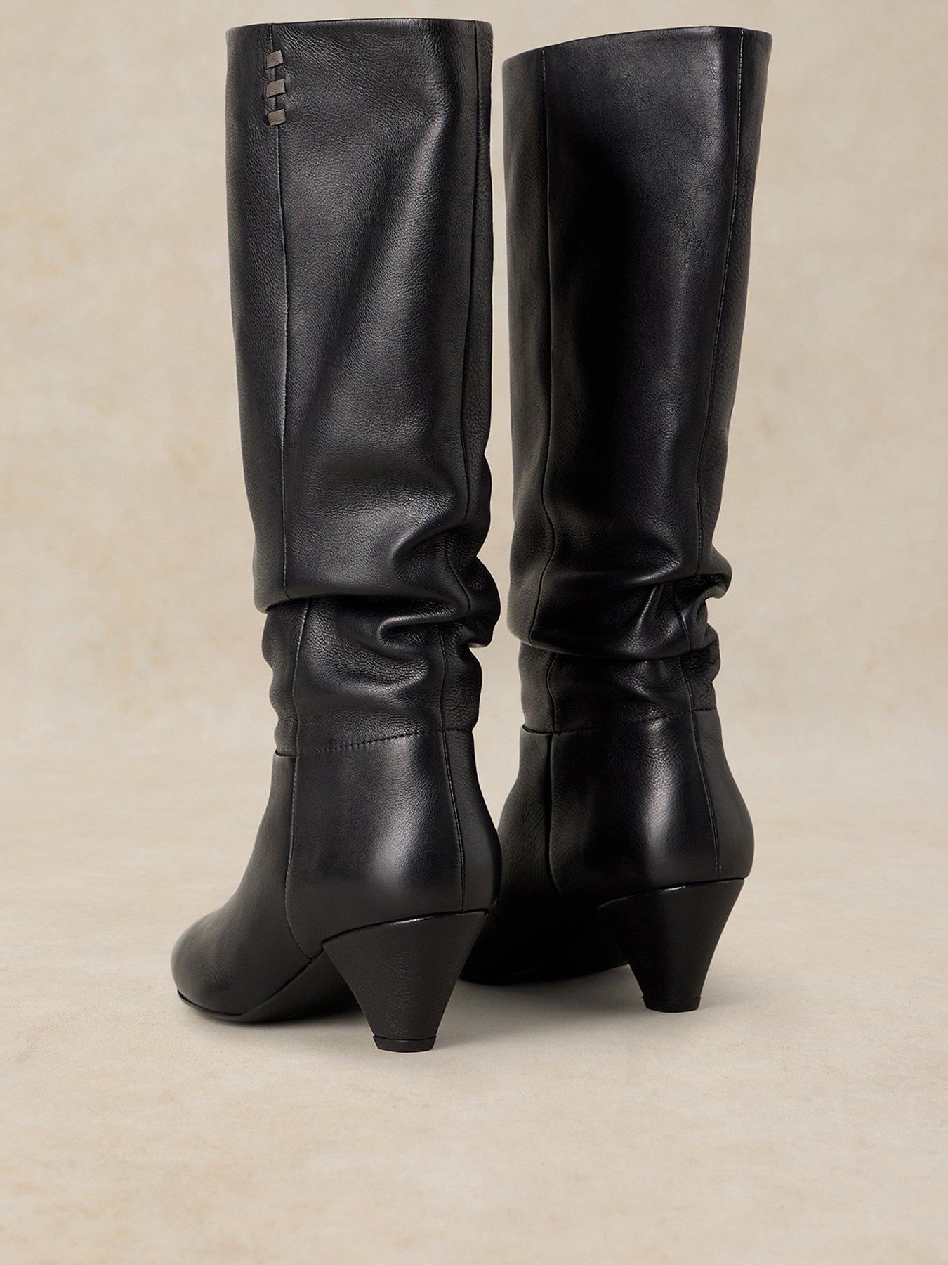 Image 3 of 4 of White Stuff Womens Chrissie Knee High Slouch Pointed Toe Boots - Black