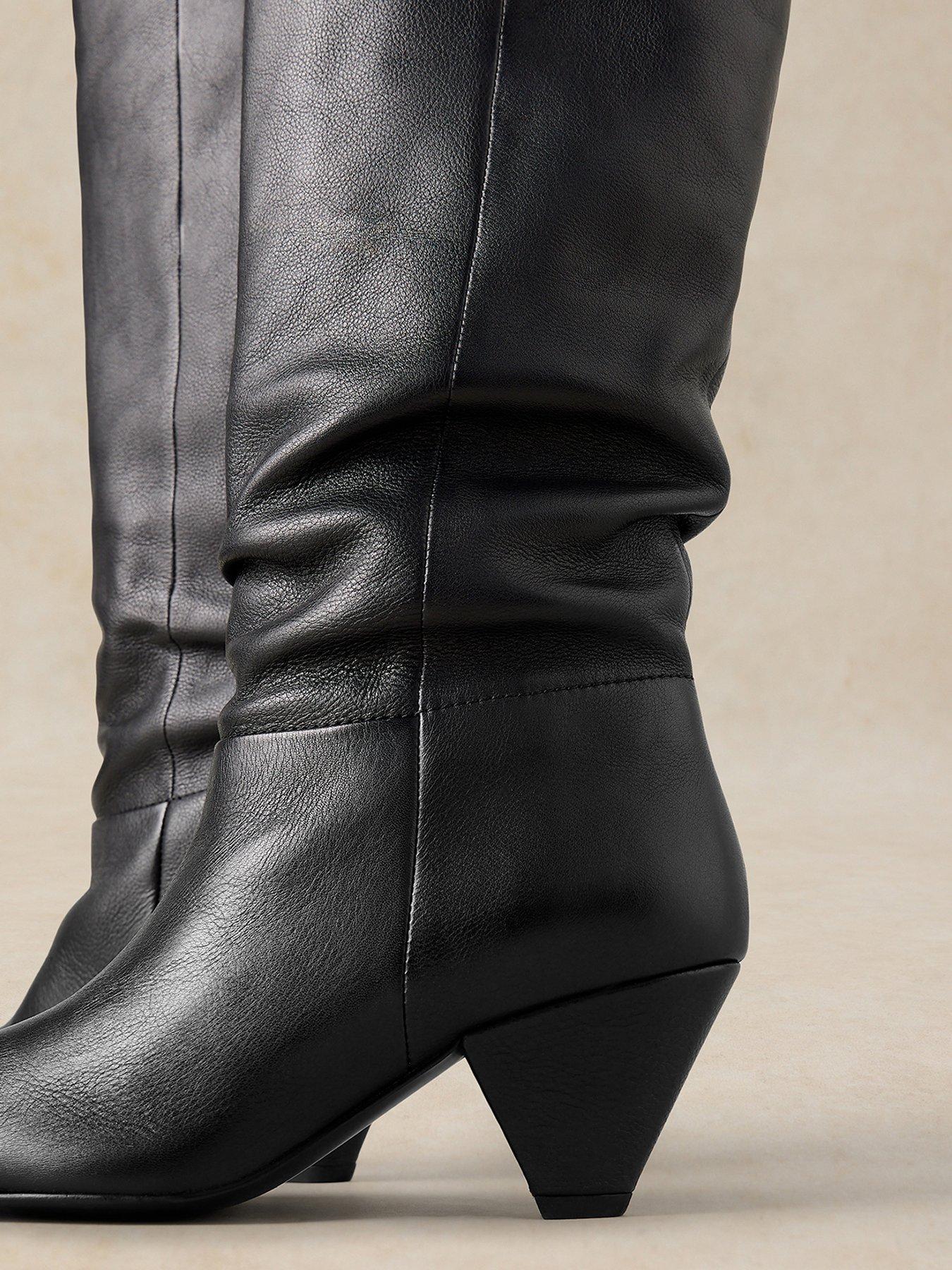 Image 4 of 4 of White Stuff Womens Chrissie Knee High Slouch Pointed Toe Boots - Black