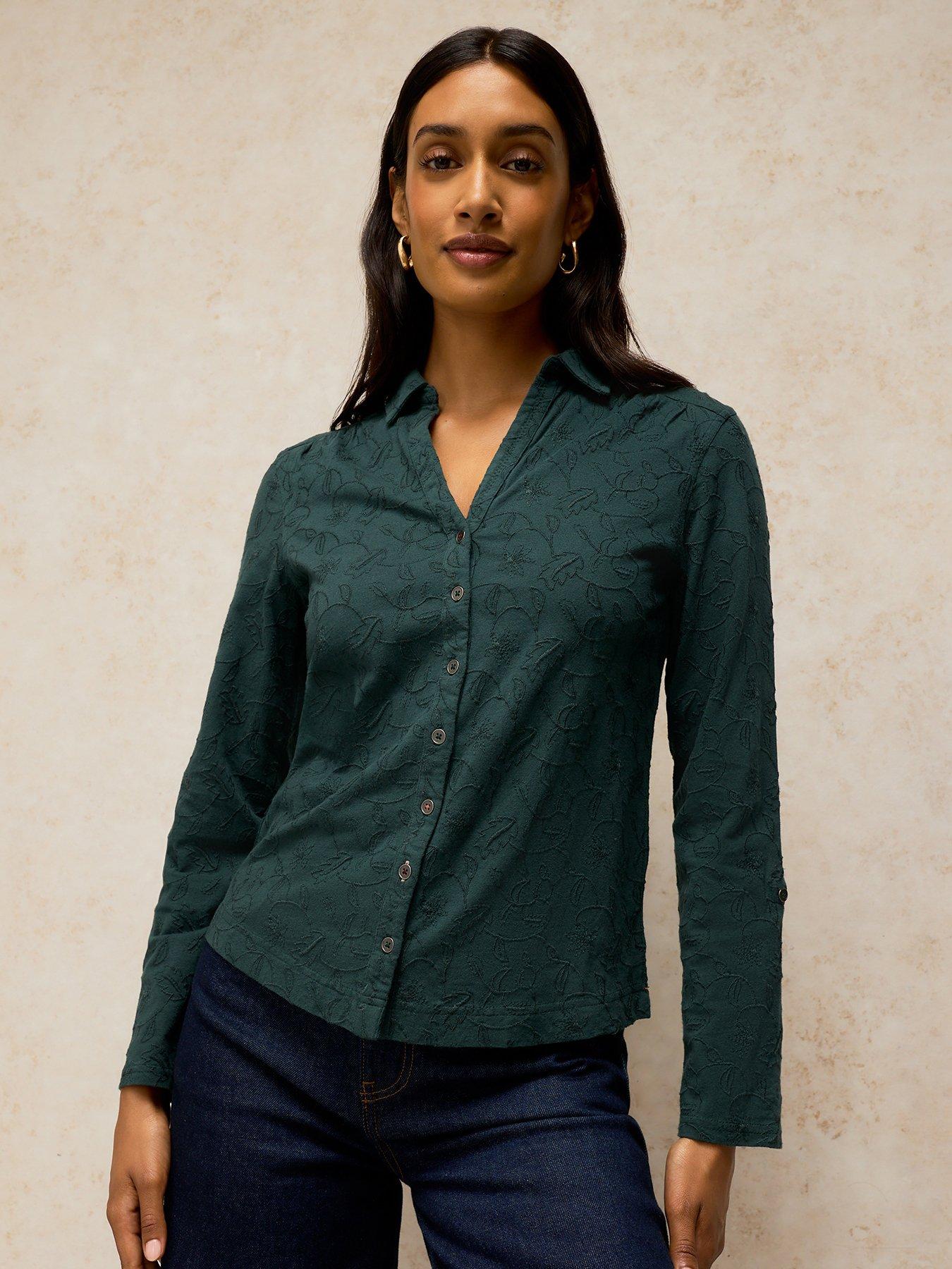 Image 1 of 5 of White Stuff Annie Embroidered Shirt - Green